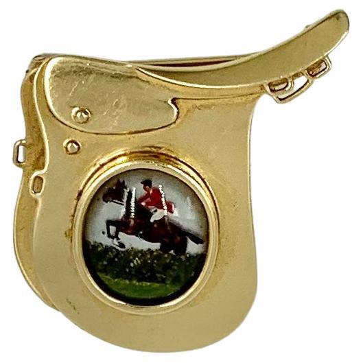 Equestrian Essex Crystal Reverse Intaglio Antique 14K Gold Brooch Pendant