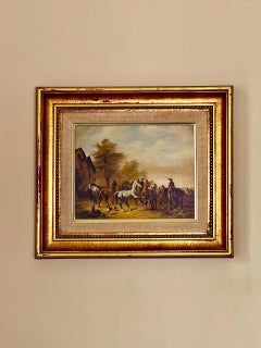 Horse Fair Equestrian Oil Painting on Canvas in Giltwood Frame, Signed Rudz