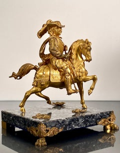 Equestrian Gilt Bronze Ormolu Statuette of Charles l Horseback Riding 19th C