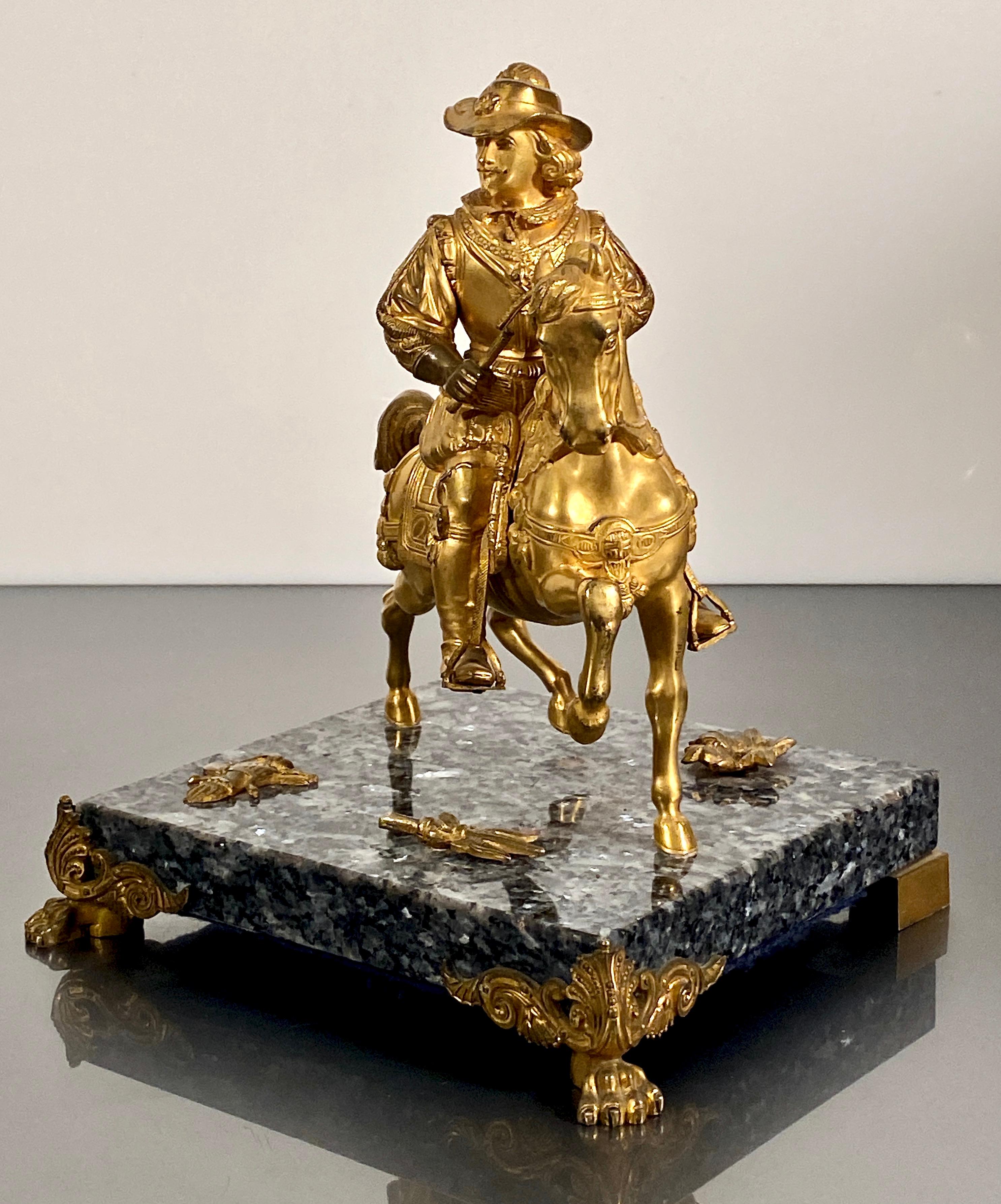 Francese Statuetta equestre in bronzo dorato e ormolu di Charles A.L.A. a cavallo del XIX C. in vendita