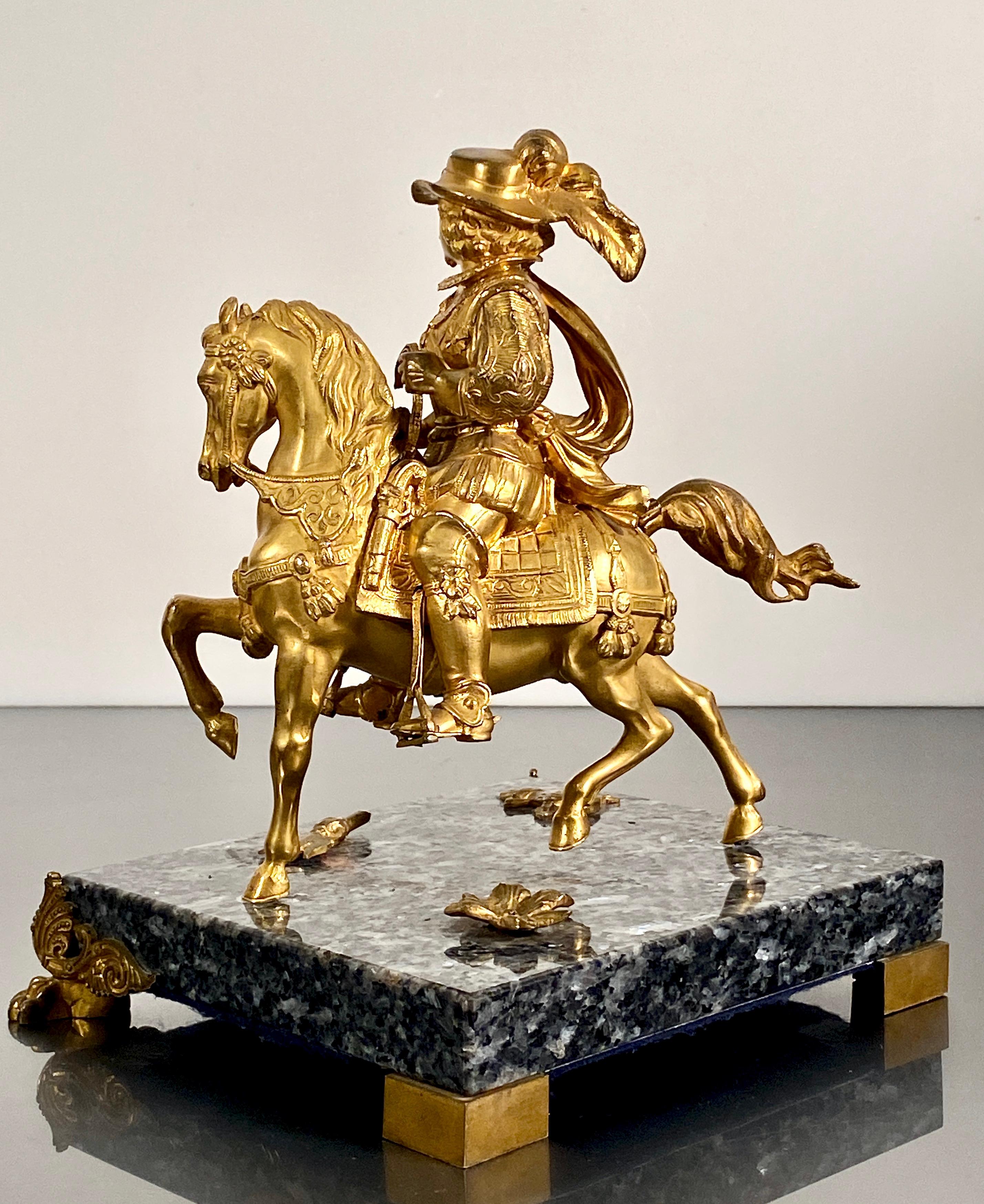 XIX secolo Statuetta equestre in bronzo dorato e ormolu di Charles A.L.A. a cavallo del XIX C. in vendita