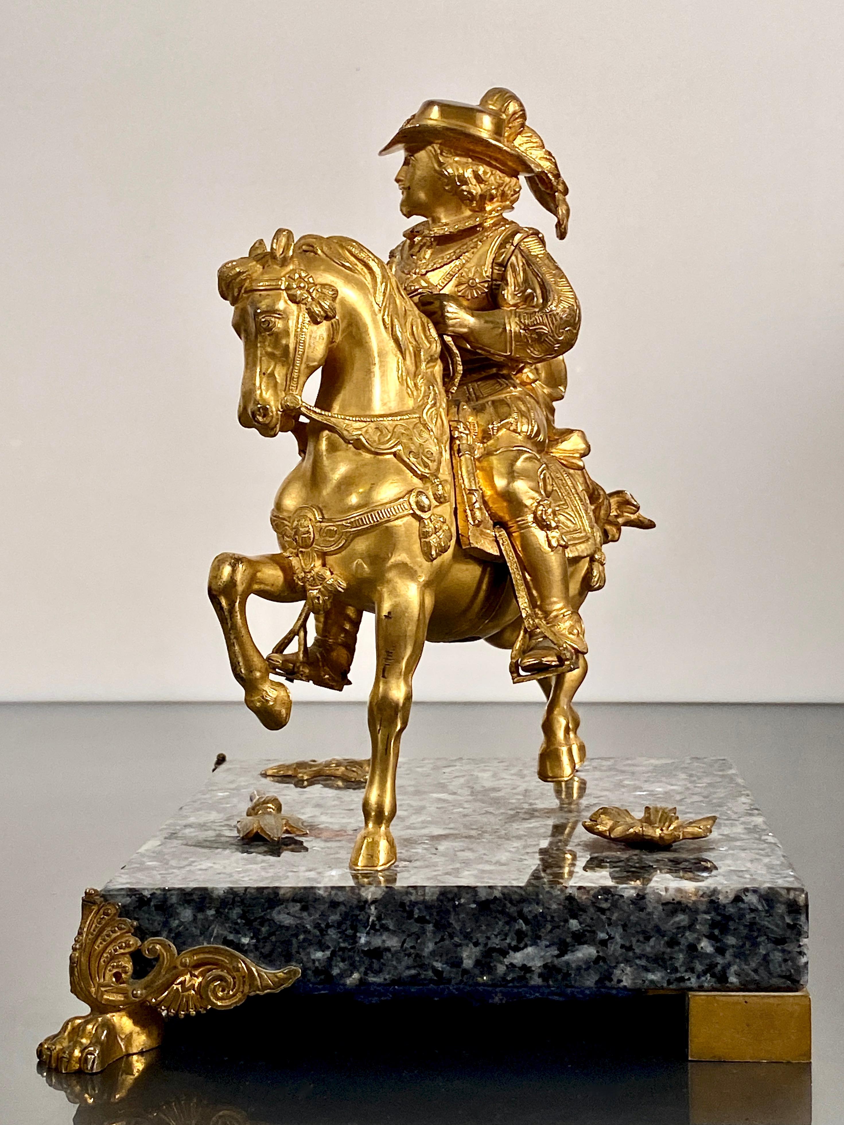 Bronzo Statuetta equestre in bronzo dorato e ormolu di Charles A.L.A. a cavallo del XIX C. in vendita