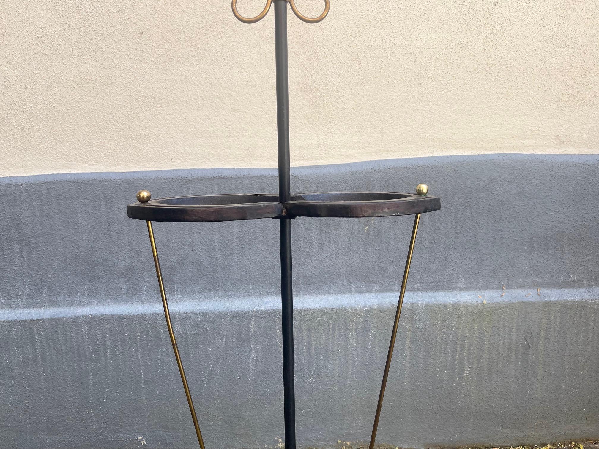 Art Deco Equestrian Horseshoe Umbrella Stand with Brass Accents, 1930s For Sale