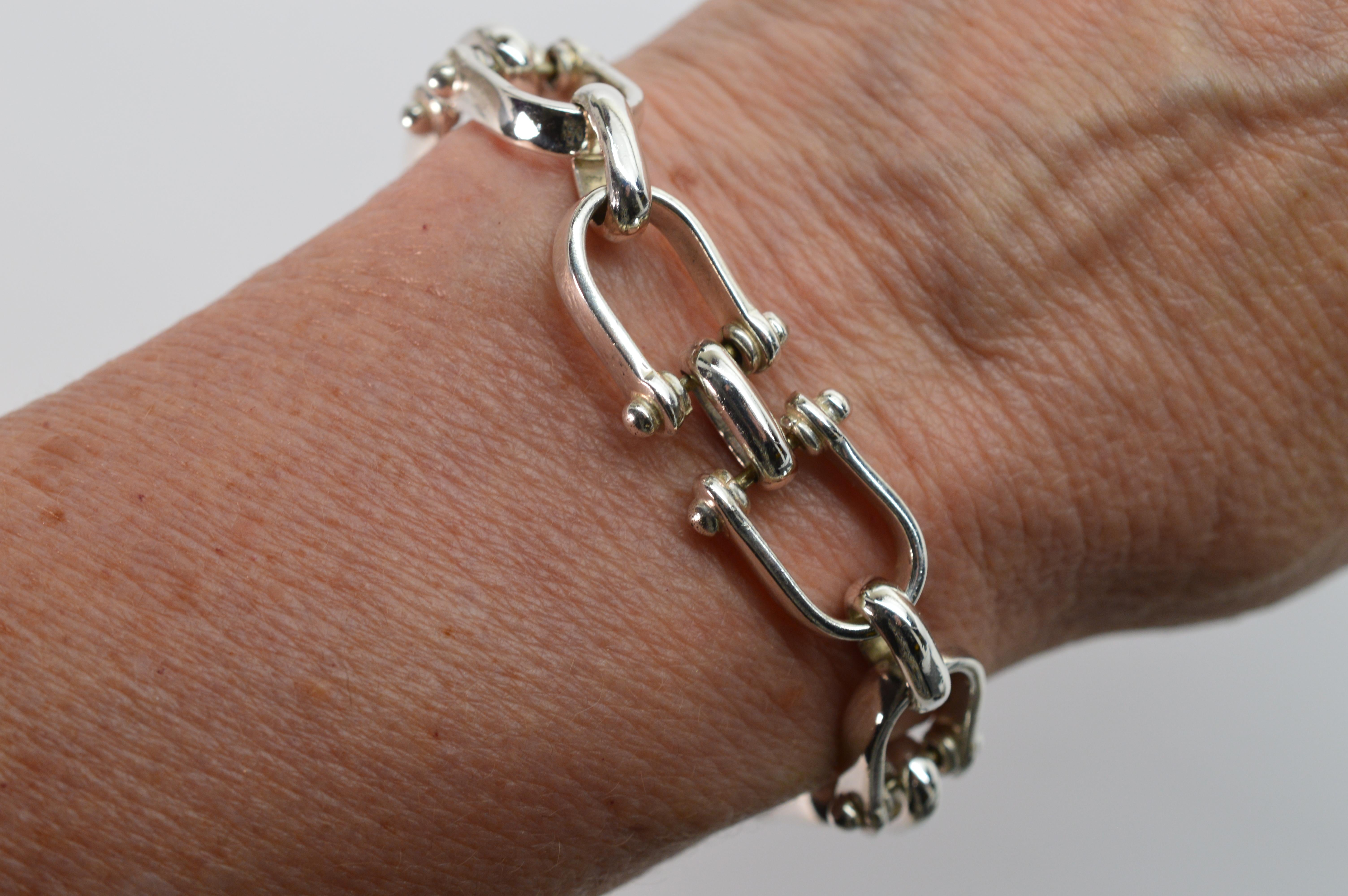 Women's or Men's Equestrian Inspired Sterling Silver Chain Link Bracelet