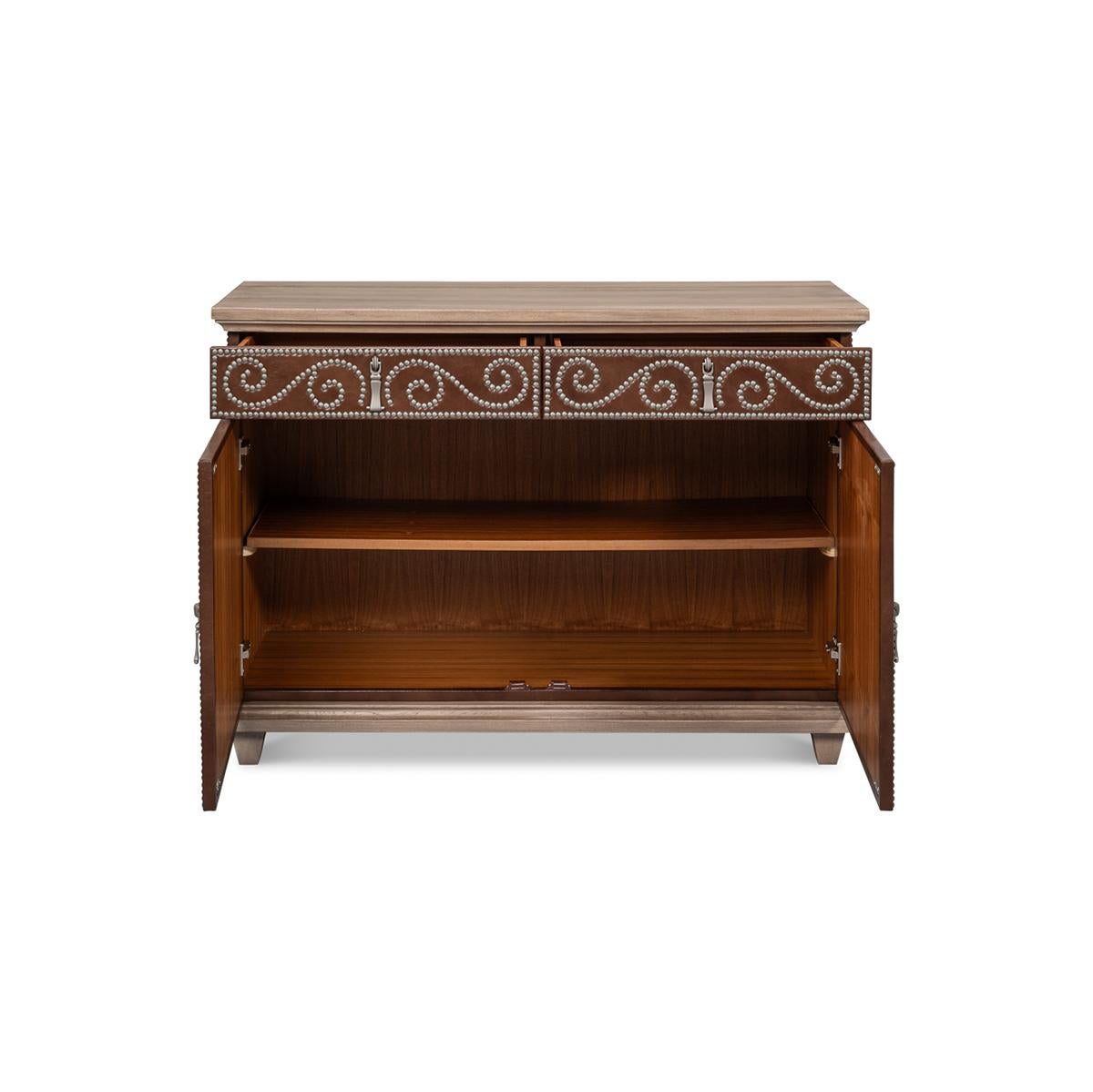 American Classical Equestrian Leather Cabinet For Sale