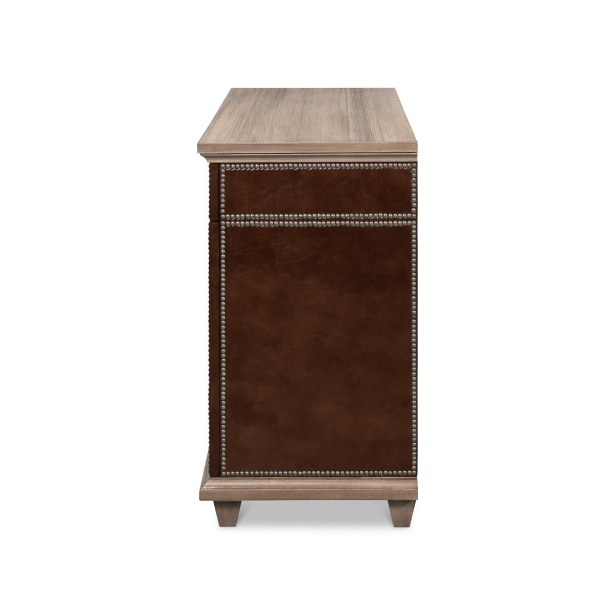 Contemporary Equestrian Leather Cabinet For Sale
