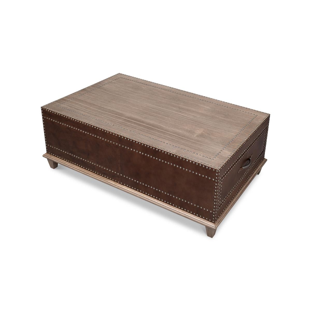 American Classical Equestrian Leather Coffee Table For Sale