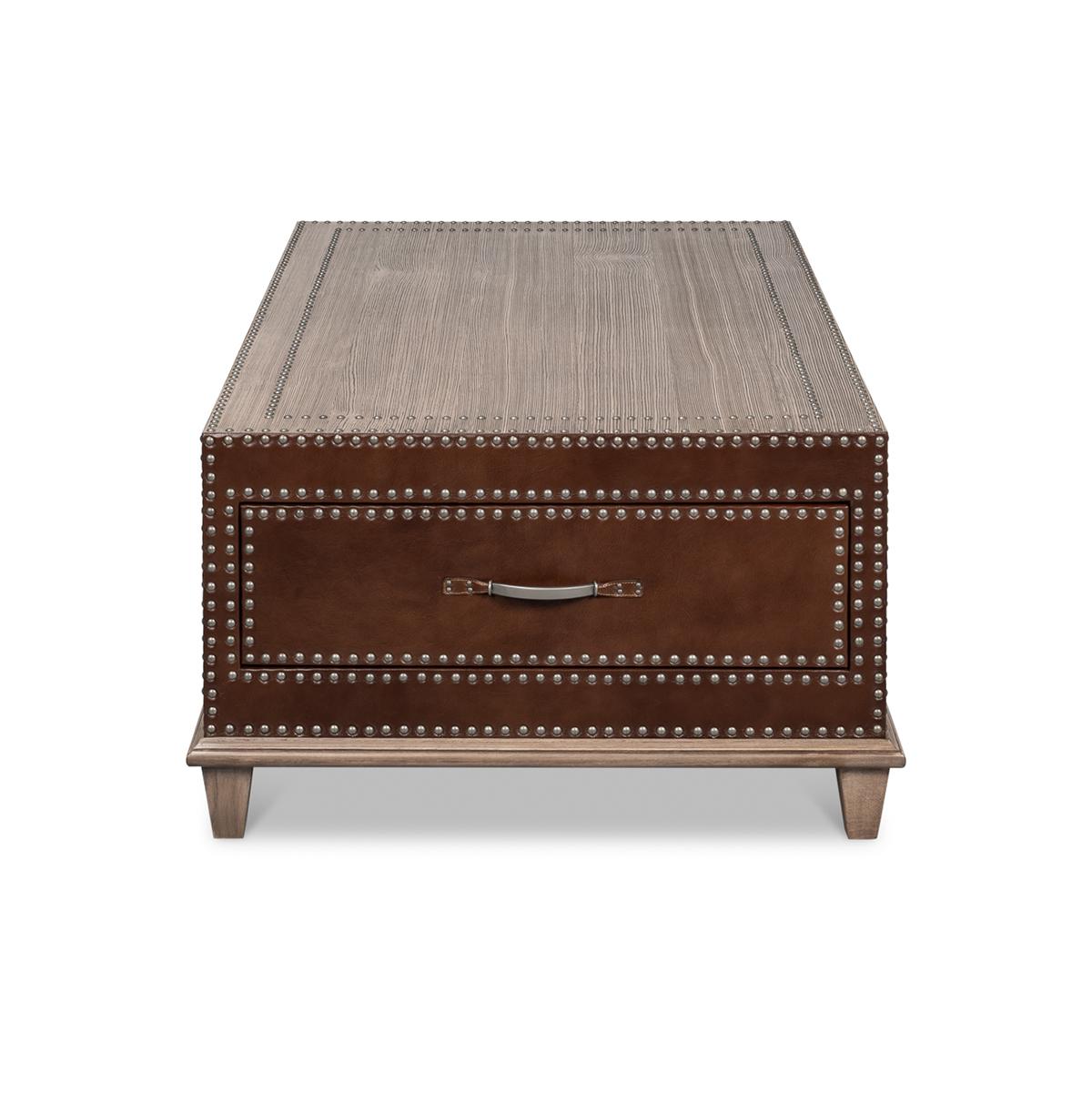 Contemporary Equestrian Leather Coffee Table For Sale