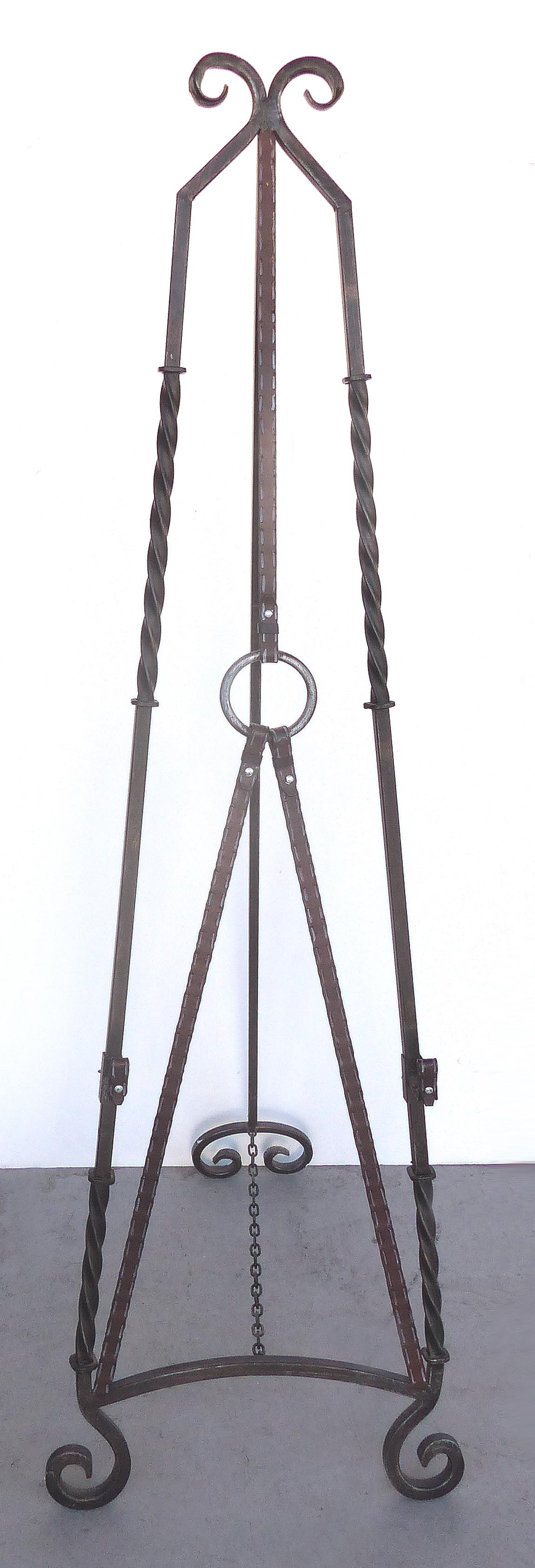 American Equestrian Motif Easel with Faux Painted Wrought Iron in the Manner of Hermes