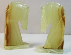 Vintage 1970 Equestrian Onyx Sculptures Bookends, Oversized Decorative Art Pair