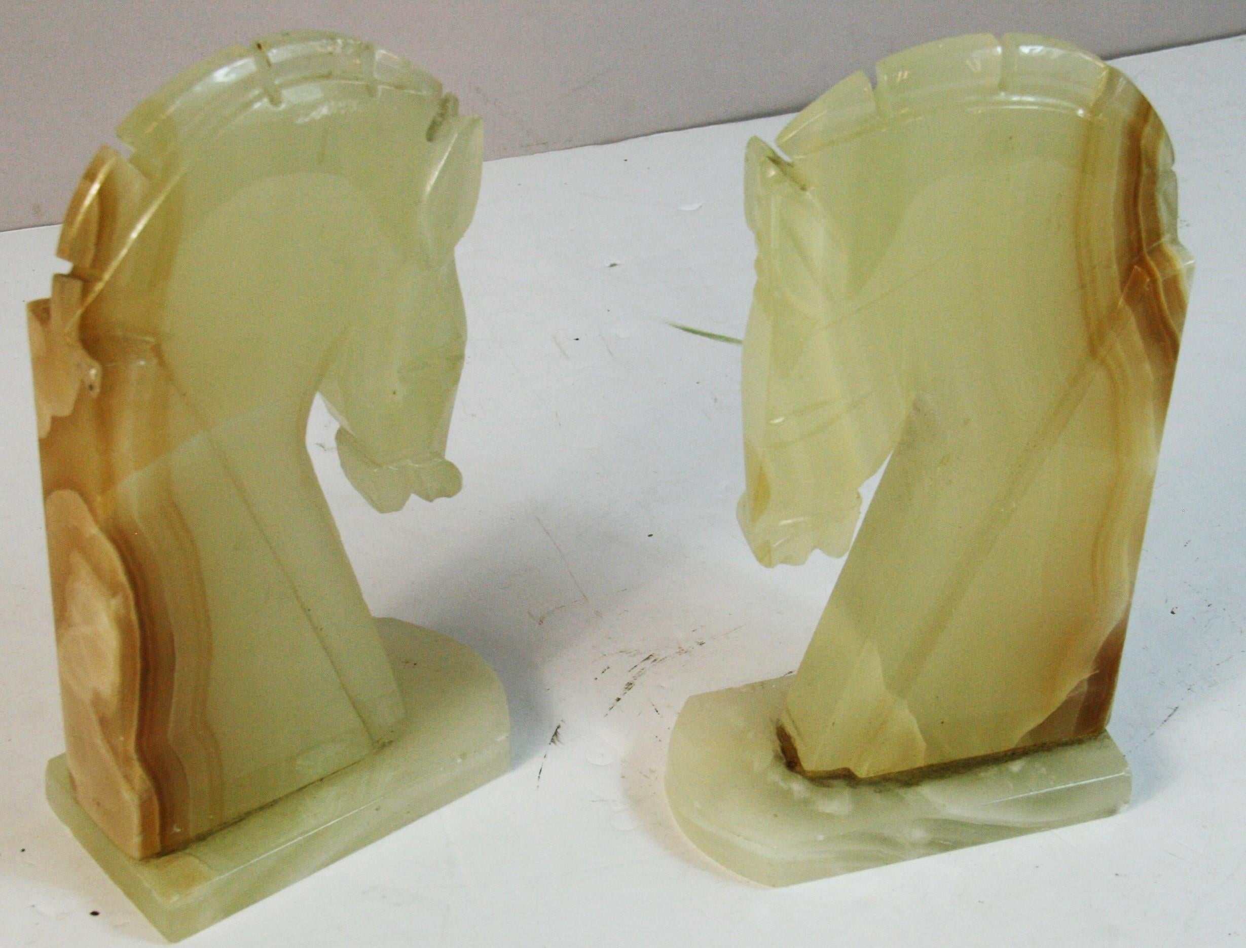 Equestrian Oversized Pair Onyx Sculptures/Bookends In Good Condition For Sale In Douglas Manor, NY