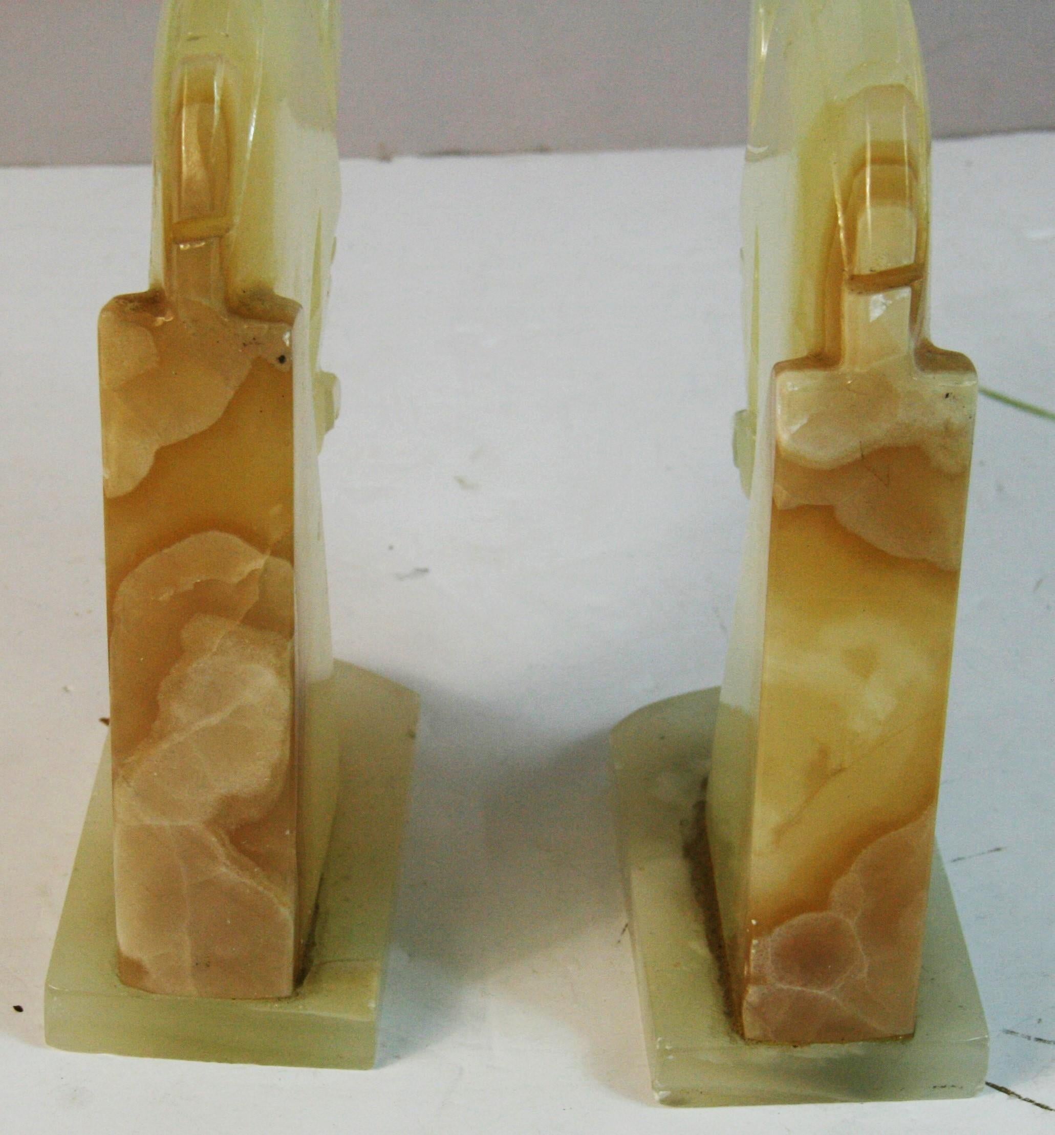 Late 20th Century Equestrian Oversized Pair Onyx Sculptures/Bookends For Sale