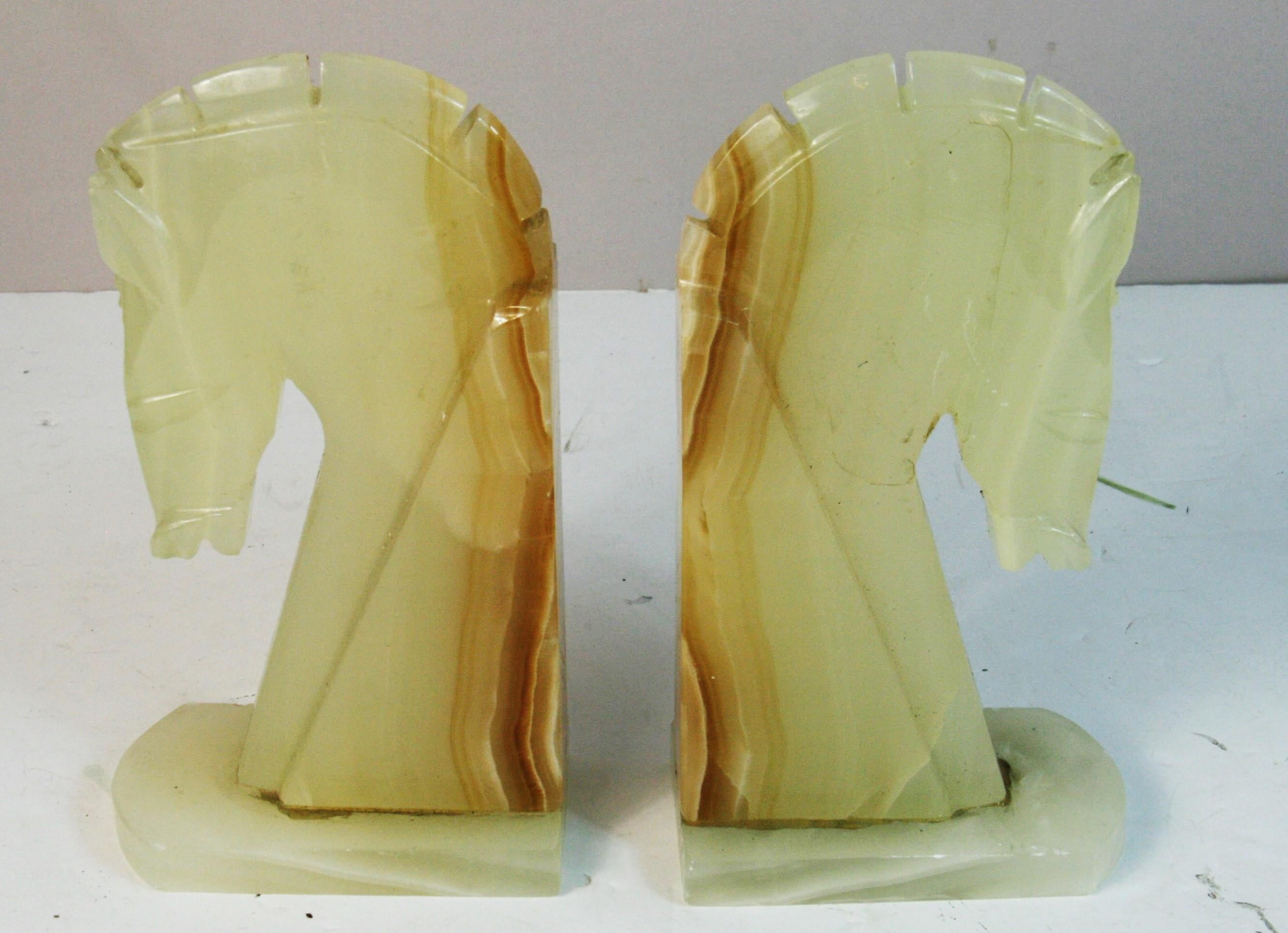 Equestrian Oversized Pair Onyx Sculptures/Bookends For Sale 1