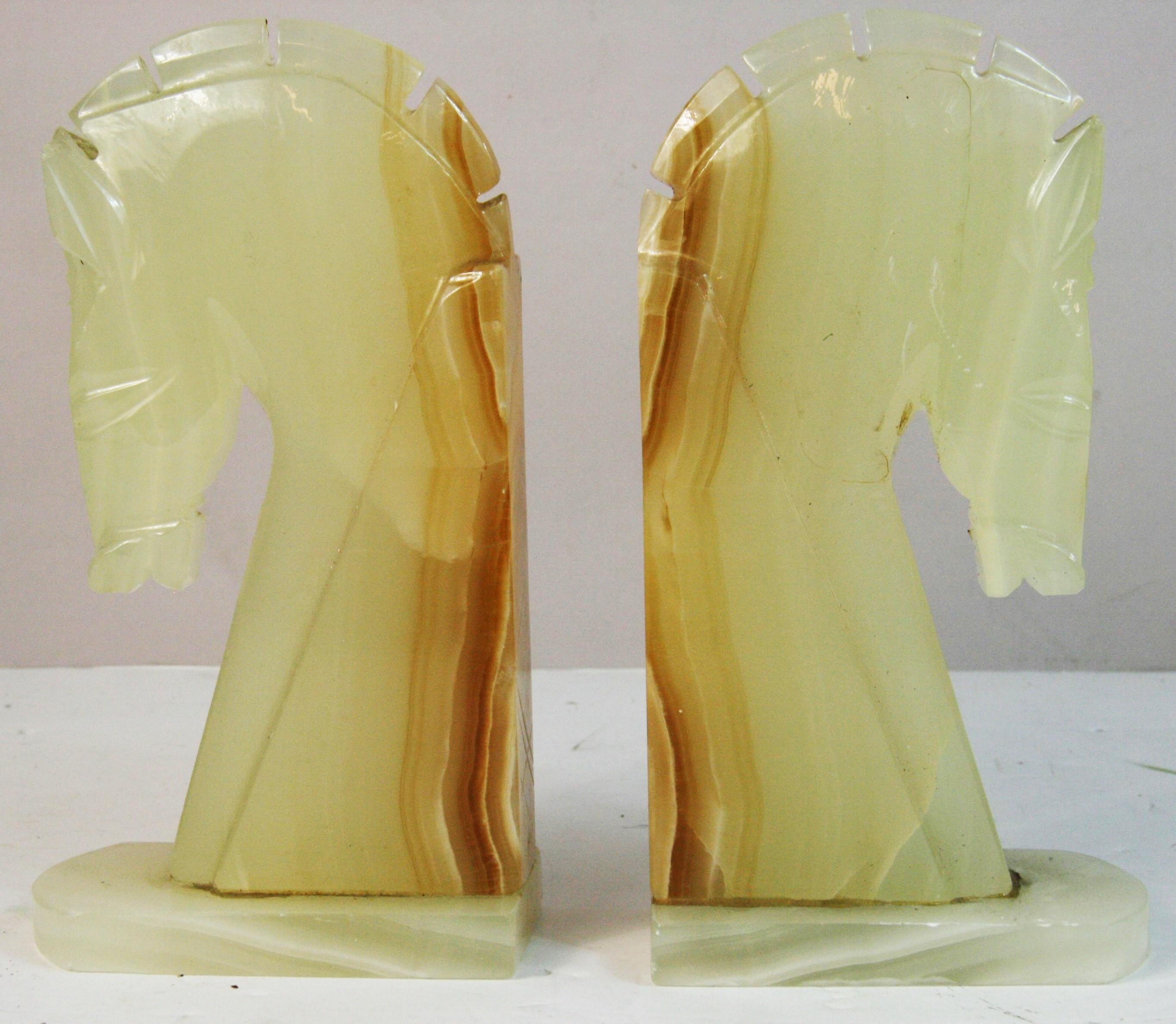 Equestrian Oversized Pair Onyx Sculptures/Bookends For Sale 2