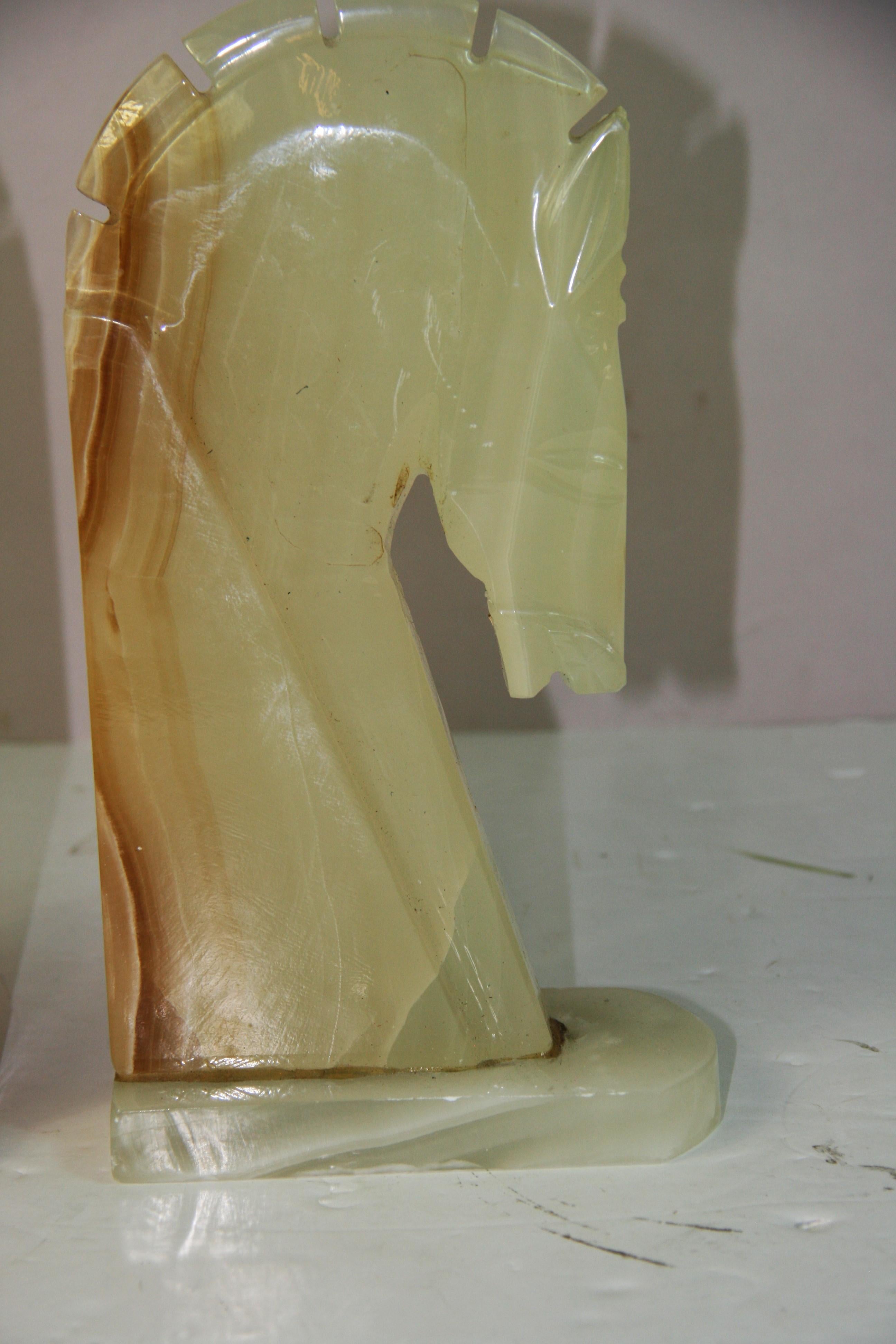 Equestrian Oversized Pair Onyx Sculptures/Bookends For Sale 3