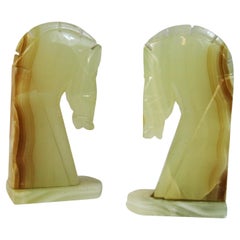 Equestrian Oversized Pair Onyx Sculptures/Bookends