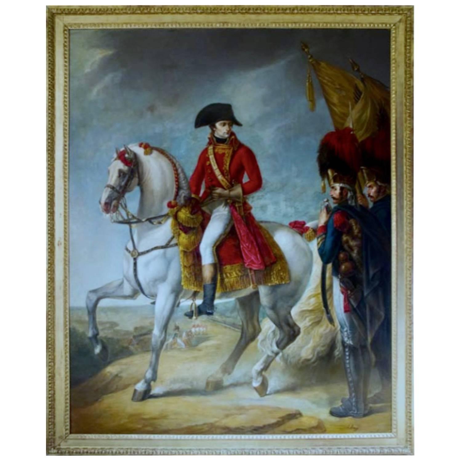 Equestrian Portrait of Napoleon Bonaparte in Battle Oil on Canvas Over 10
 Tall For Sale