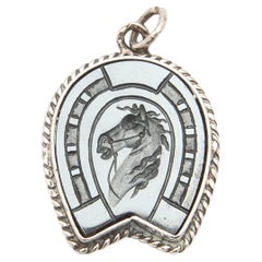 Vintage Equestrian Horse Charm Intaglio Silver Pendant