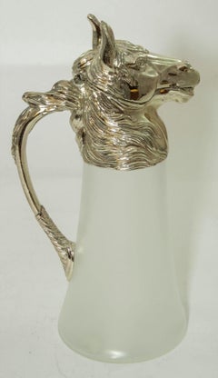Equestrian Silver Plate Nickel Horse Head and Frosted Glass Decanter Pitcher