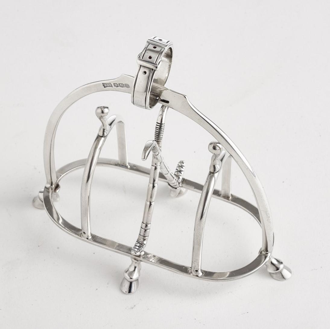 Early 20th Century Antique Equestrian Silver Toast Letter Rack by Makers Walker & Hall 1918 For Sale
