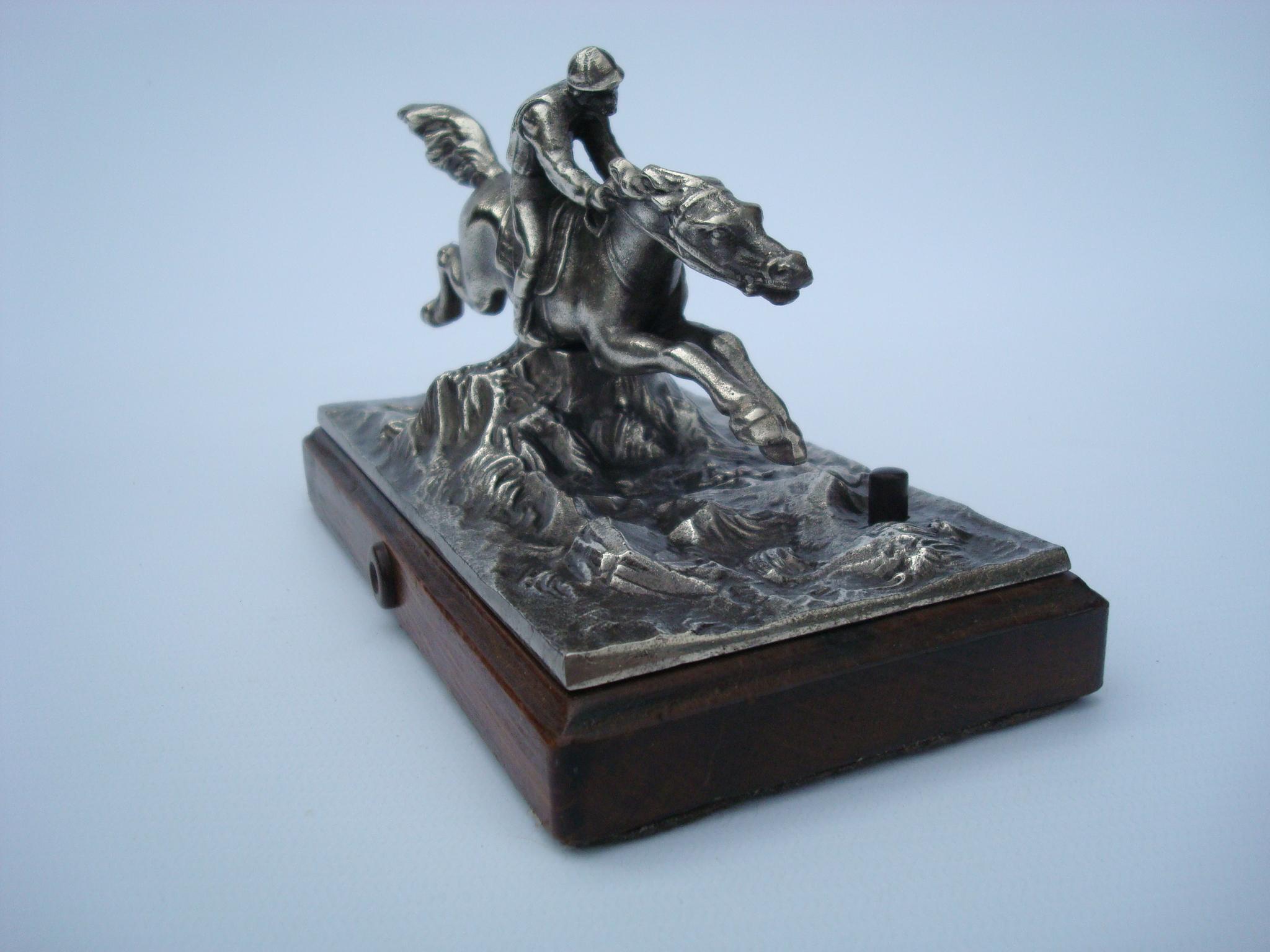 British Equestrian Silvered Bronze Table Push Bell, 1900's For Sale