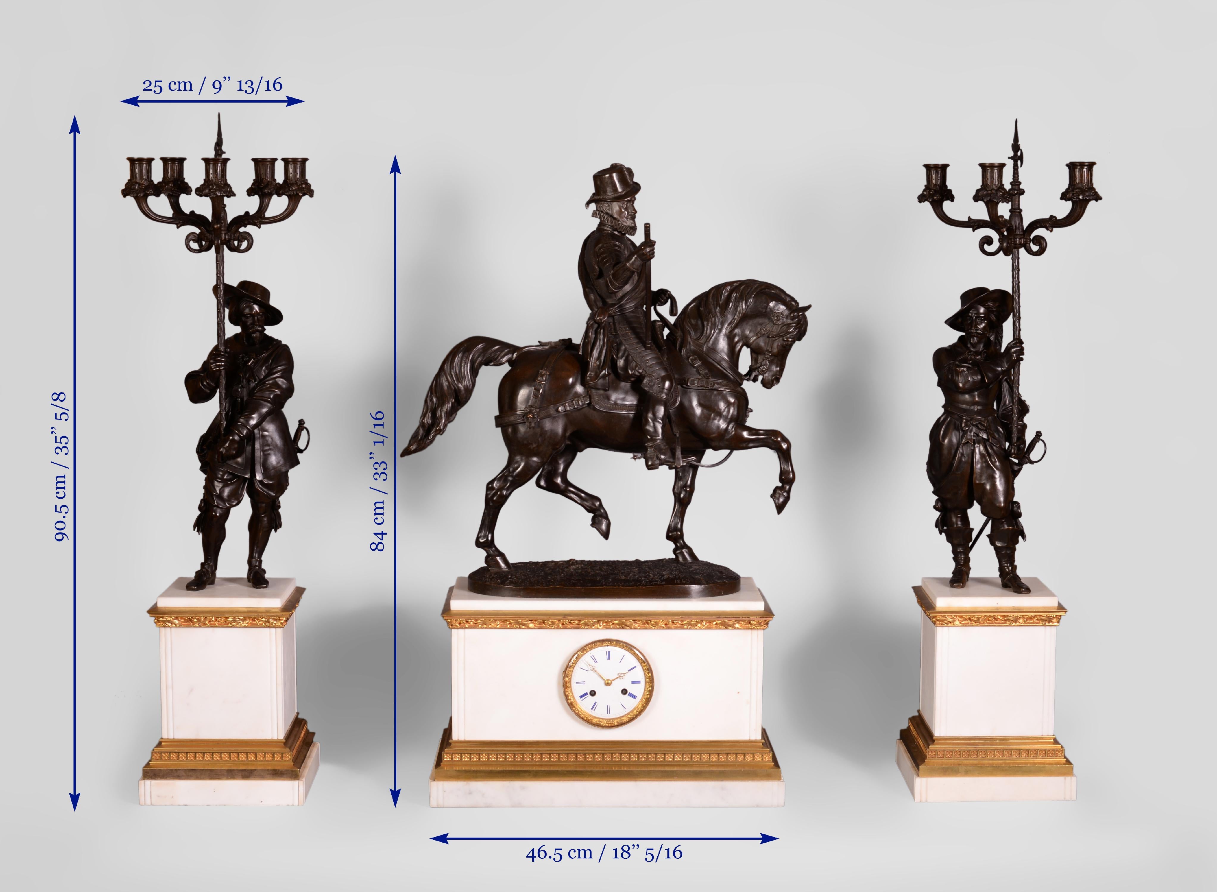Equestrian statue of William I and two candelabras with halberdiers For Sale 11