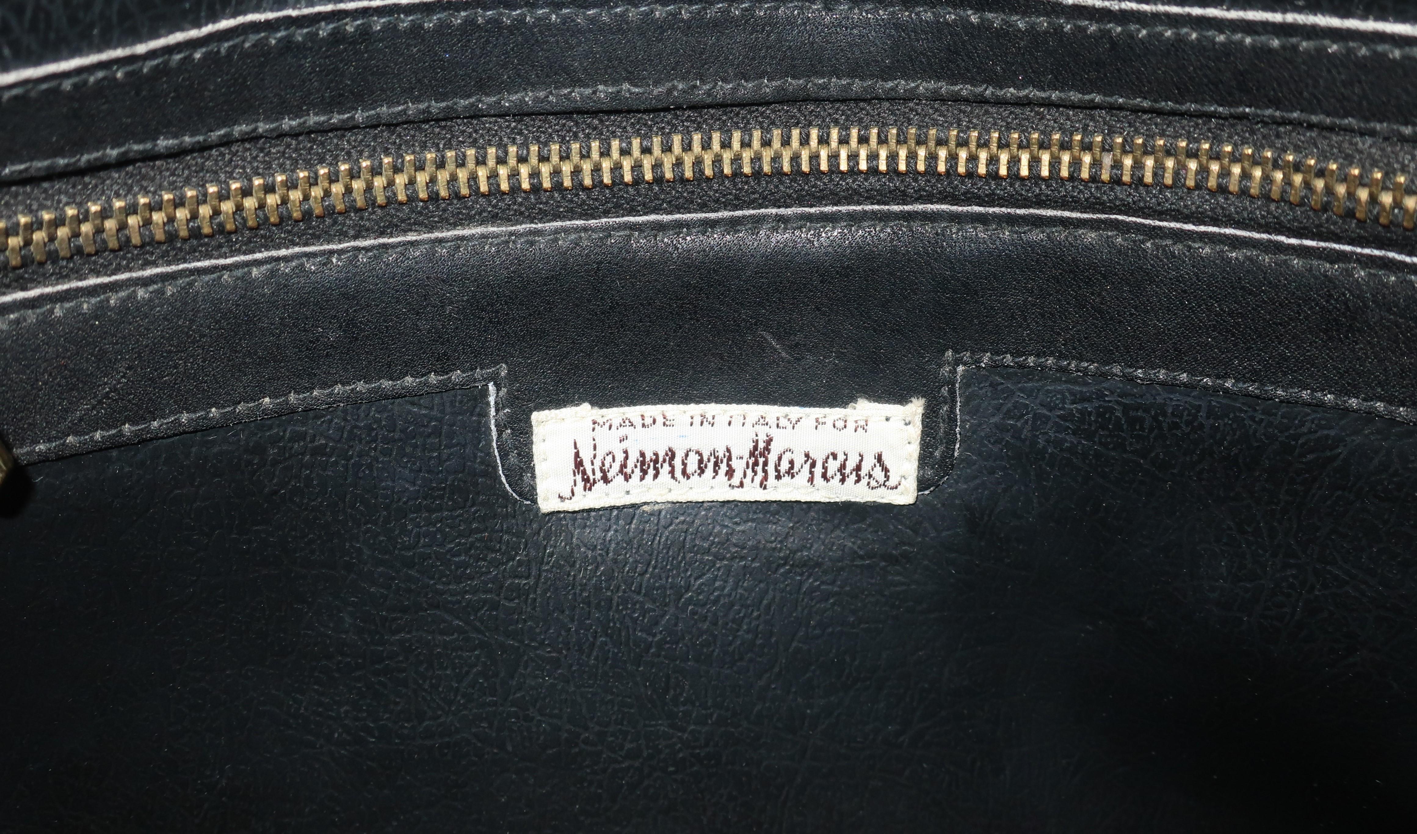 Equestrian Style Italian Black Leather Handbag For Neiman Marcus, C.1970 8