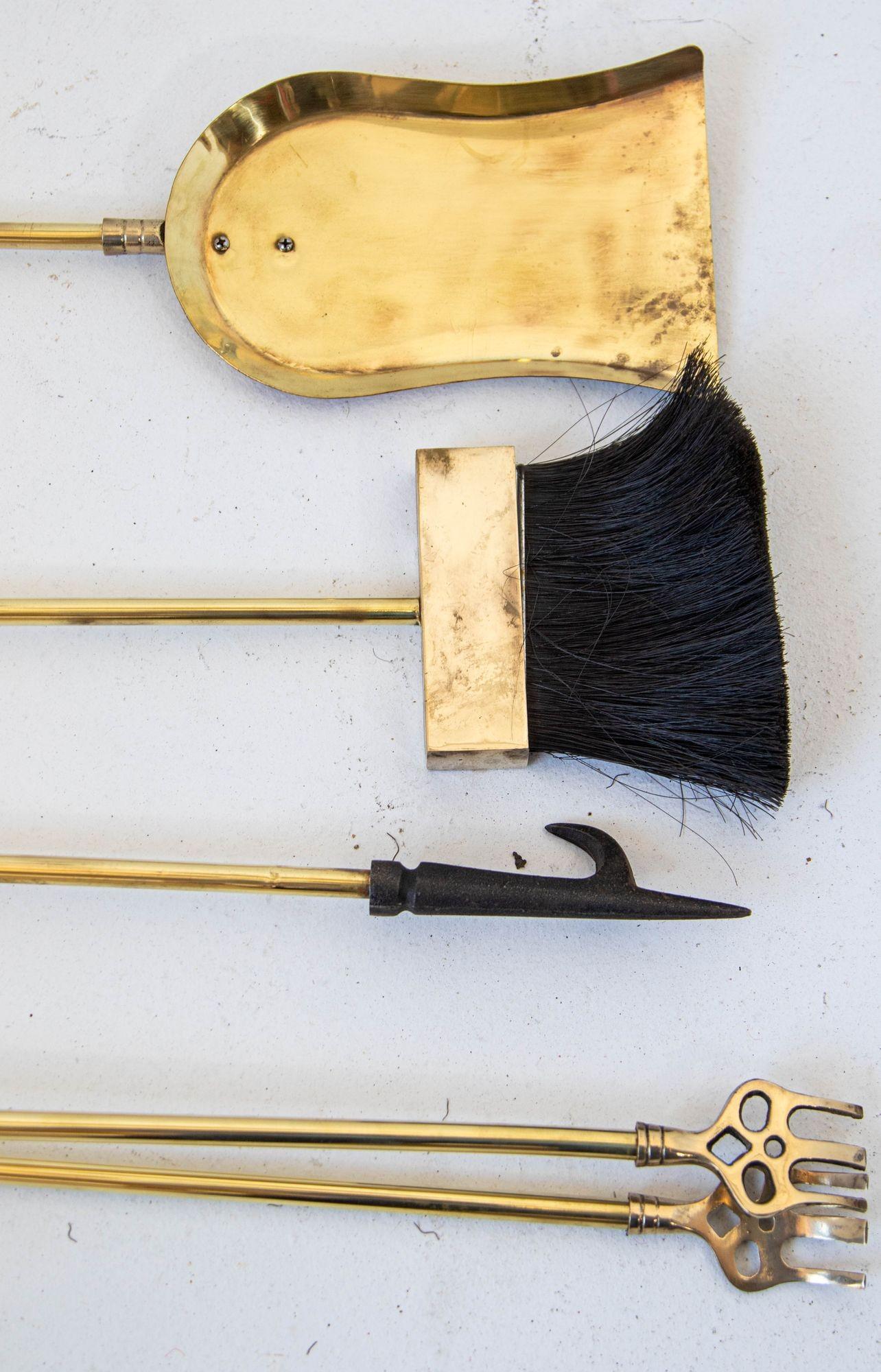 Equestrian Theme Fire Tools Brass Fireplace Tools Set with Horse Head 1940s 4