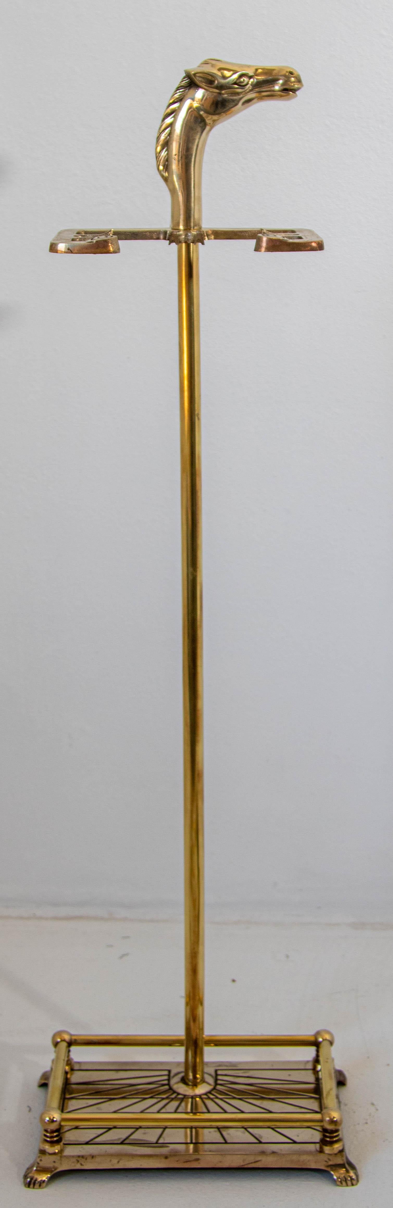 Equestrian Theme Fire Tools Brass Fireplace Tools Set with Horse Head 1940s In Good Condition In North Hollywood, CA