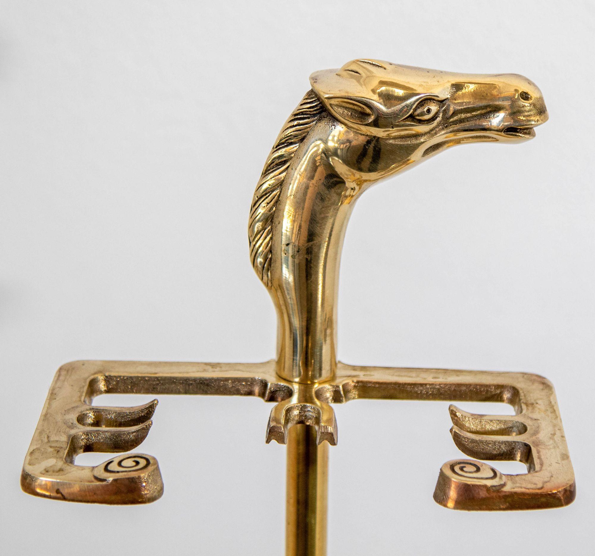 20th Century Equestrian Theme Fire Tools Brass Fireplace Tools Set with Horse Head 1940s