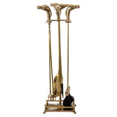 Equestrian Theme Fire Tools Brass Fireplace Tools Set with Horse Head 1940s