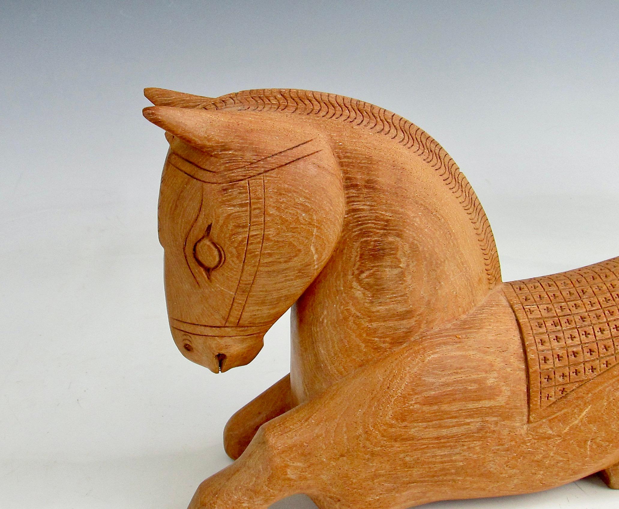 Equestrian theme hand carved wood horse sculpture with hidden compartment For Sale 2