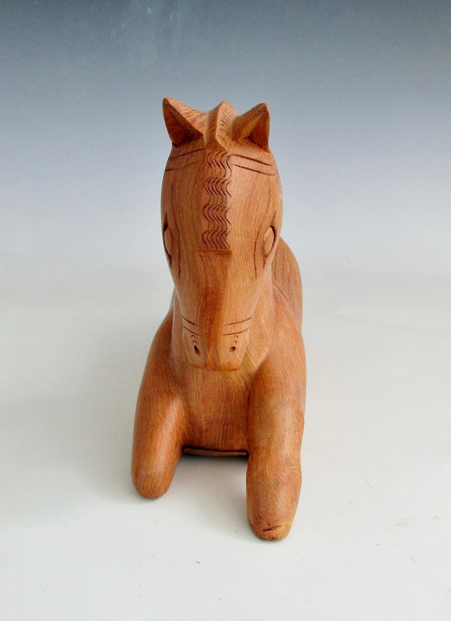 Equestrian theme hand carved wood horse sculpture with hidden compartment For Sale 3