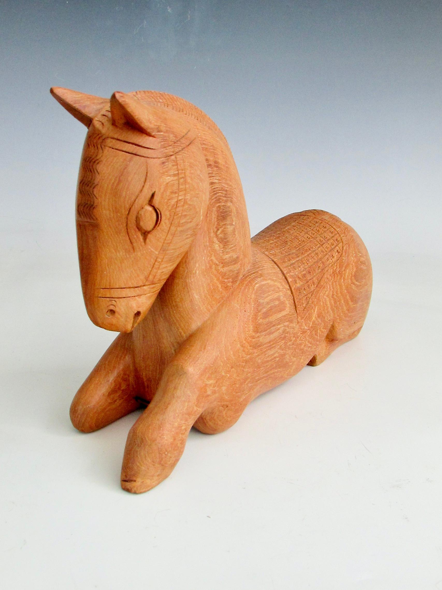 Equestrian theme hand carved wood horse sculpture with hidden compartment For Sale 4