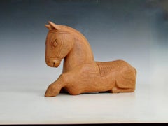 Equestrian theme hand carved wood horse sculpture with hidden compartment