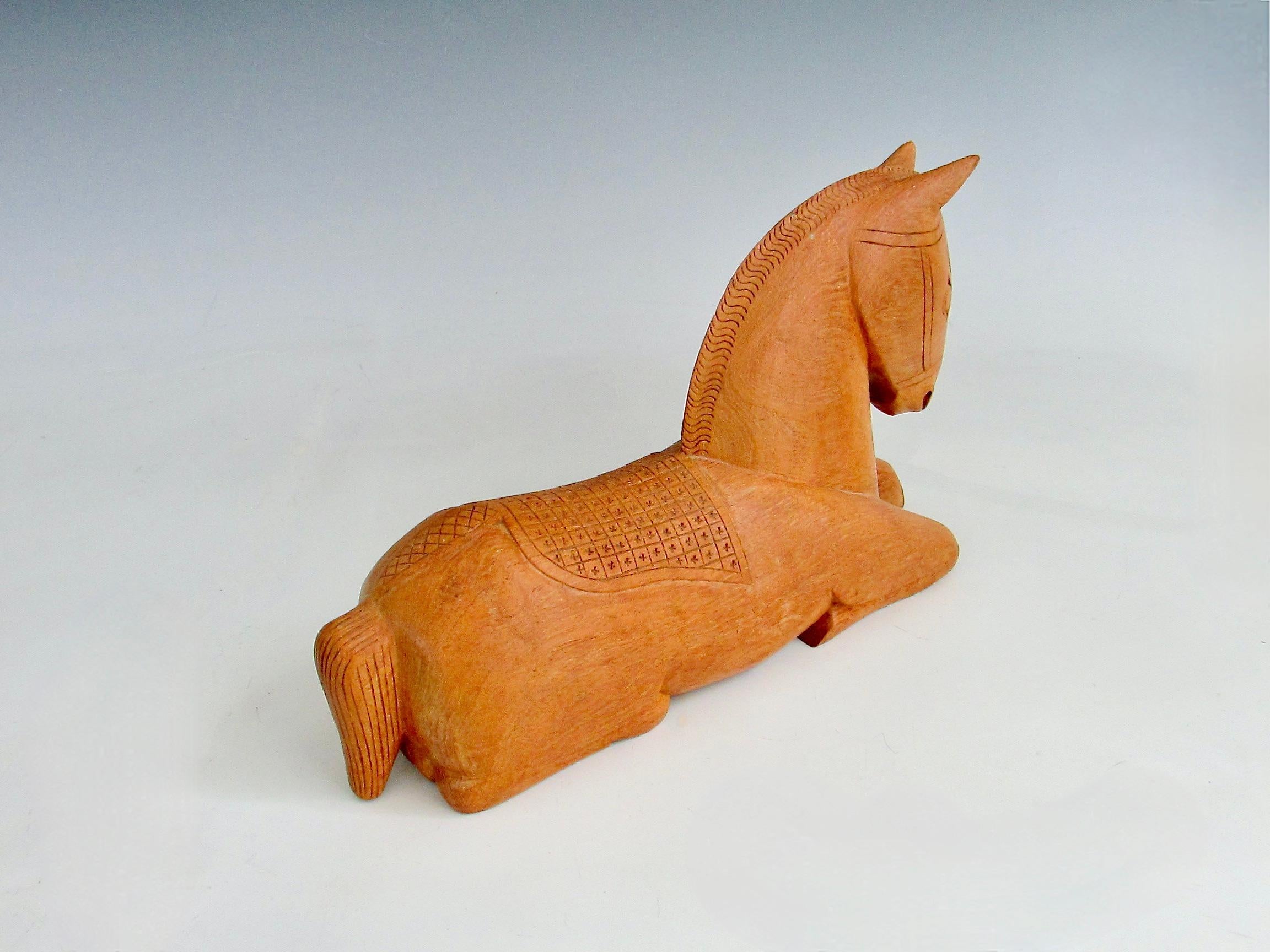 Hand-Carved Equestrian theme hand carved wood horse sculpture with hidden compartment For Sale