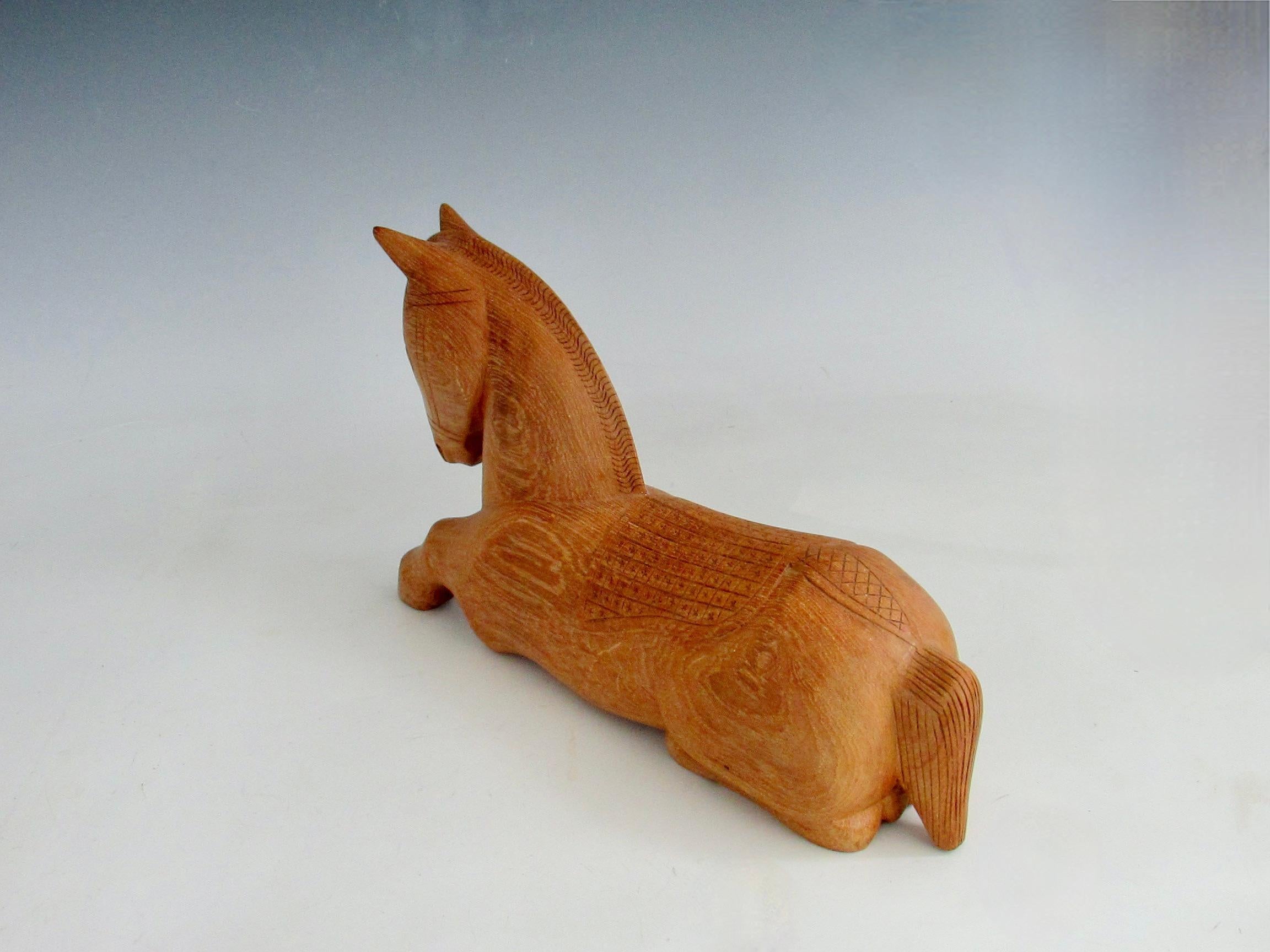 Equestrian theme hand carved wood horse sculpture with hidden compartment In Good Condition For Sale In Ferndale, MI