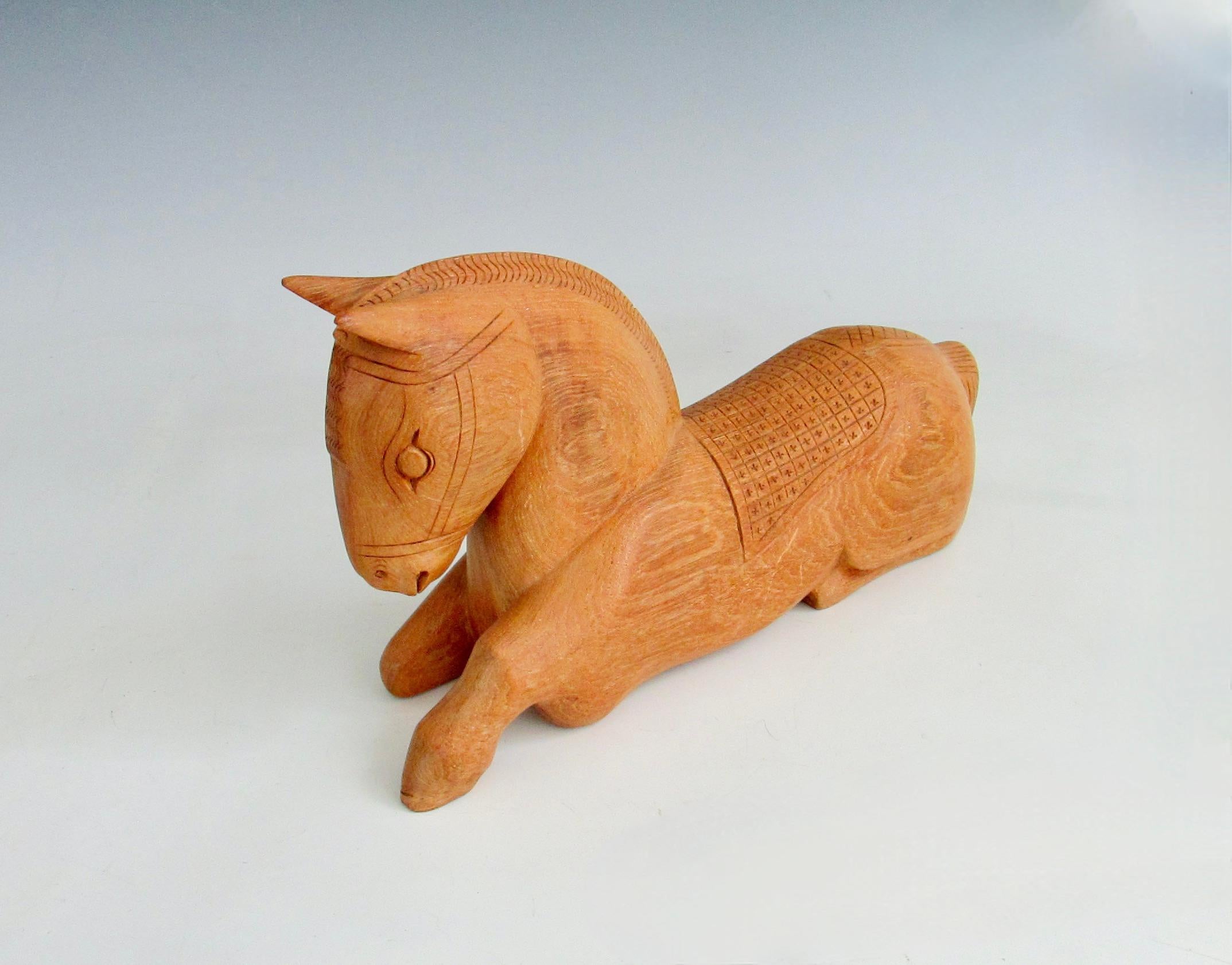 20th Century Equestrian theme hand carved wood horse sculpture with hidden compartment For Sale