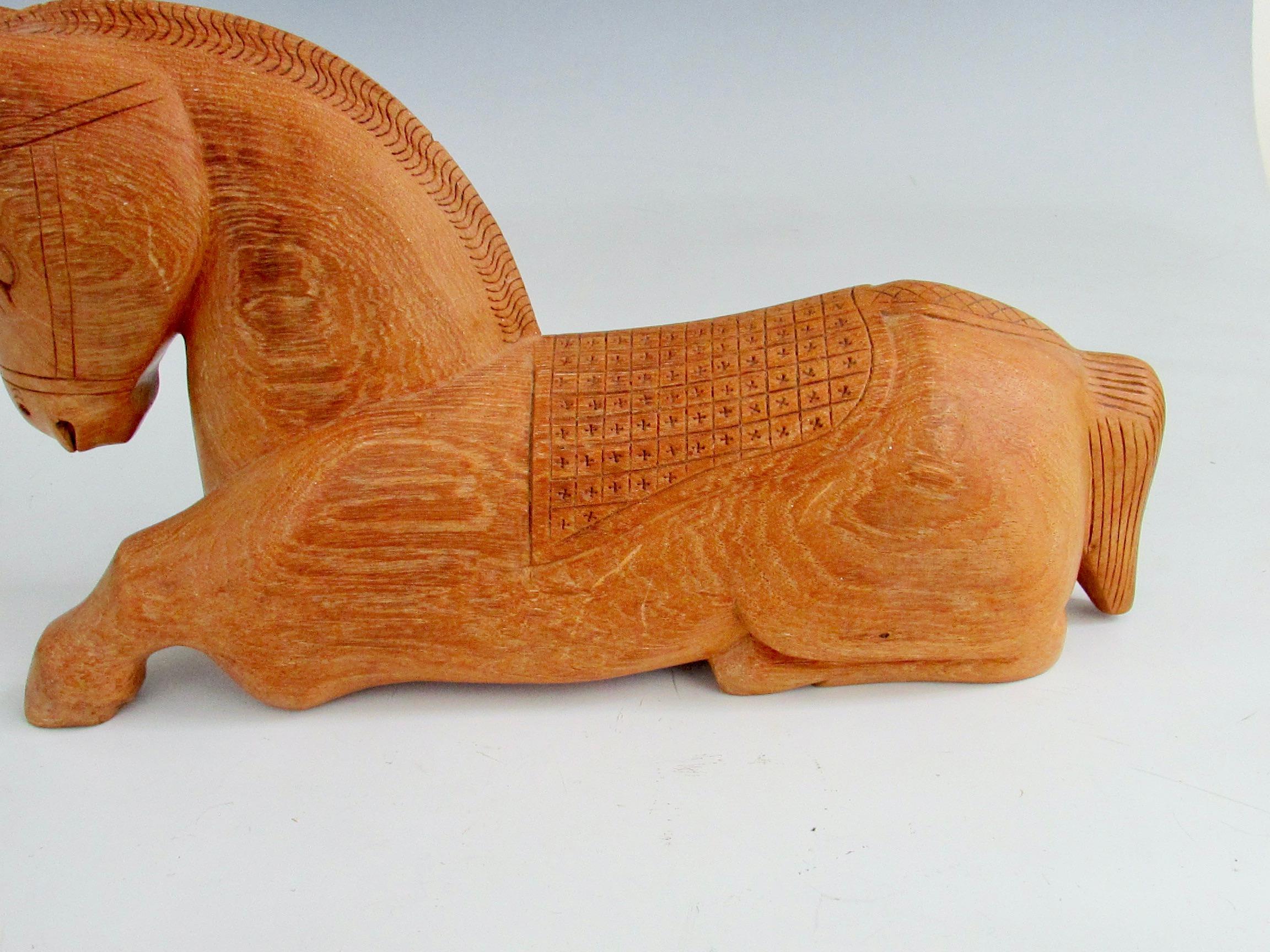Hardwood Equestrian theme hand carved wood horse sculpture with hidden compartment For Sale