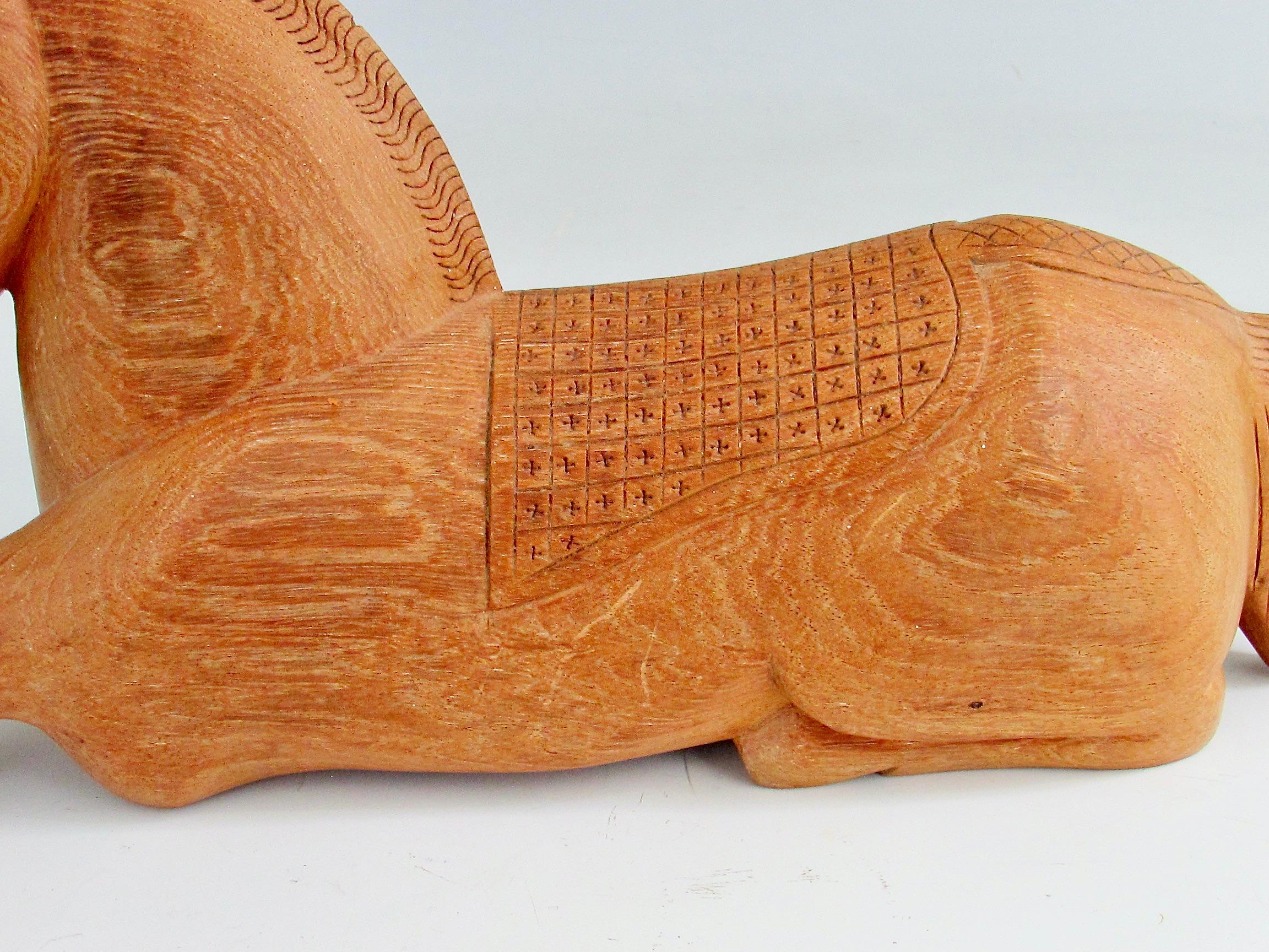 Equestrian theme hand carved wood horse sculpture with hidden compartment For Sale 1