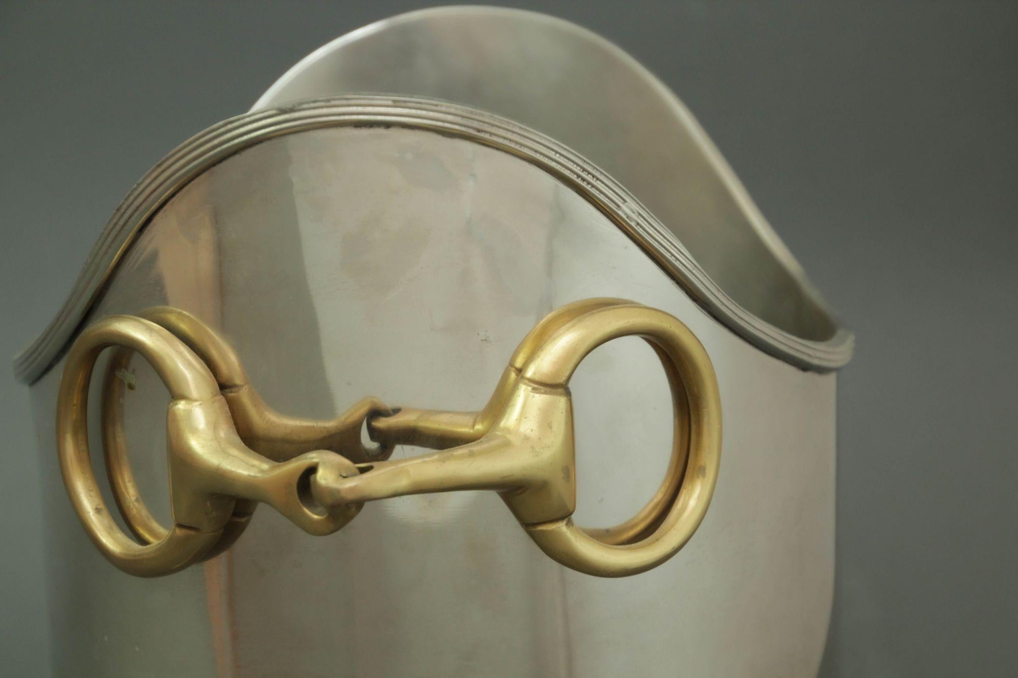20th Century Equestrian Wine Champagne Cooler with Horse Bit Handle