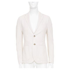 EQUIL beige flax cotton blend slub notch lapel patch pocket blazer jacket EU46 S