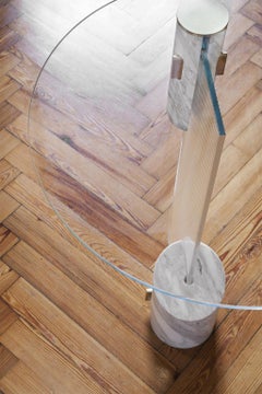 side low sculptural table contemporary in marble and striped glass