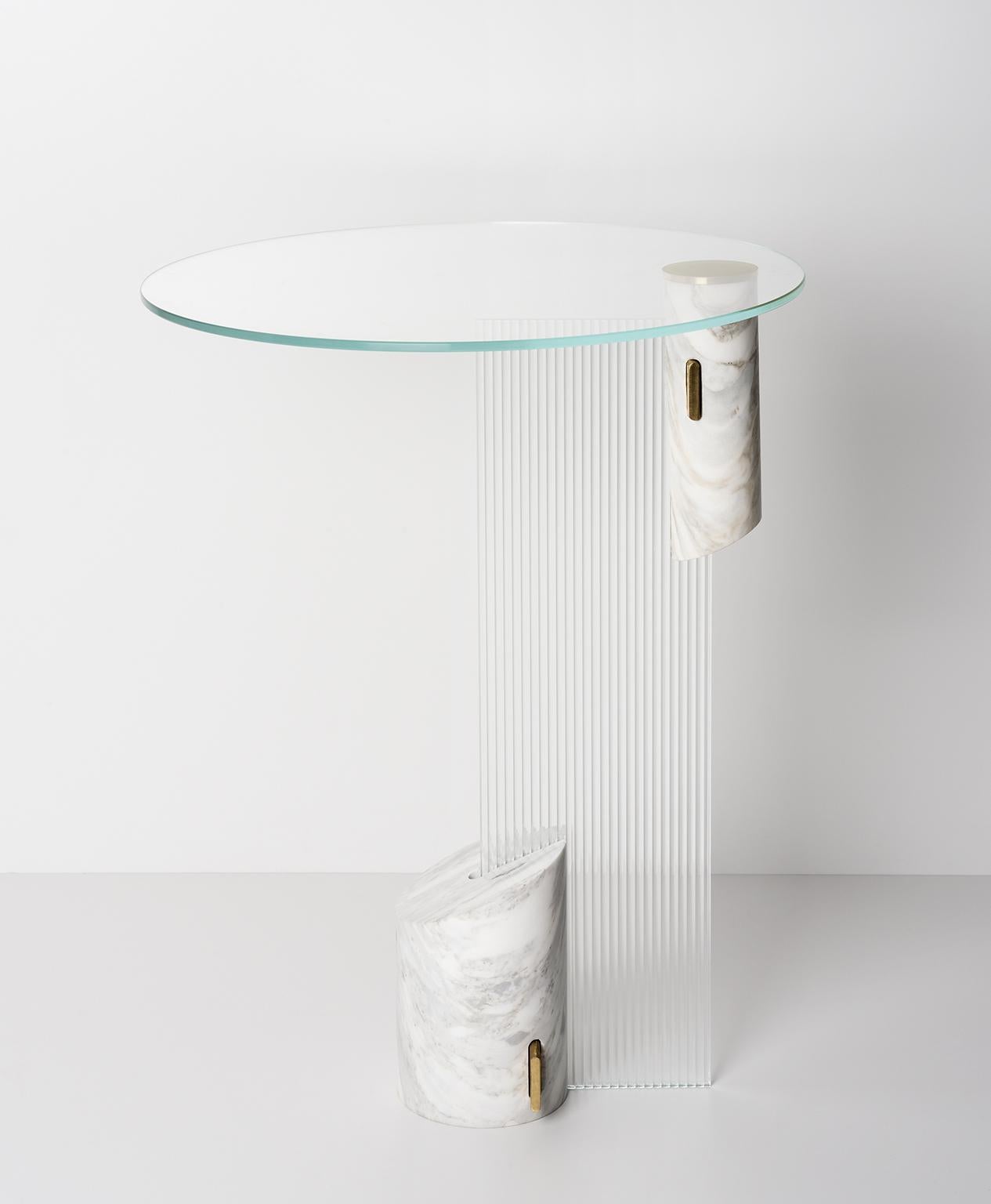 side low sculptural table contemporary in marble and striped glass  In New Condition For Sale In Milano, IT