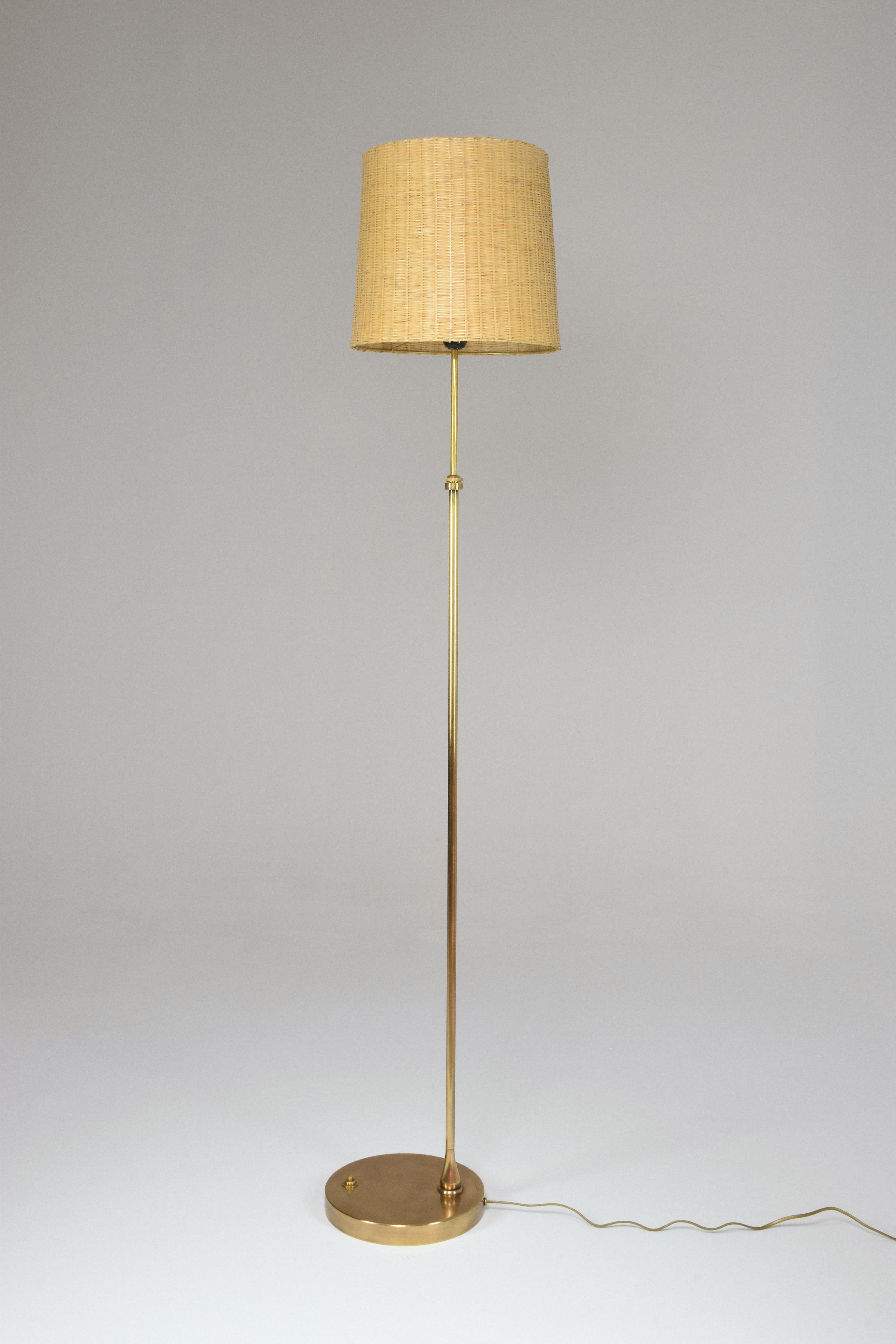 Modern Ancora-P Contemporary Adjustable Brass Wicker Floor Lamp For Sale