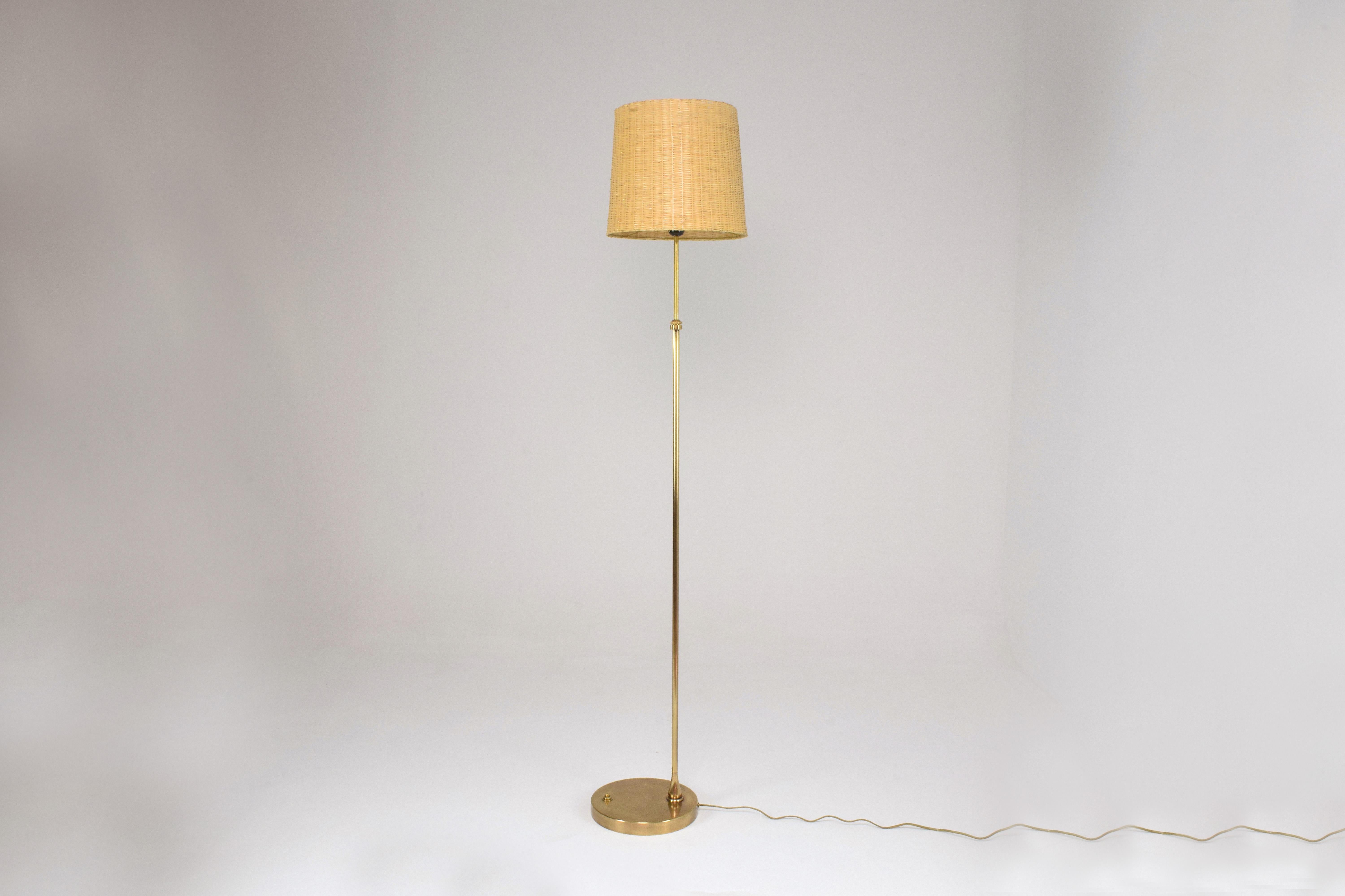 Ancora-P Contemporary Adjustable Brass Wicker Floor Lamp For Sale 1