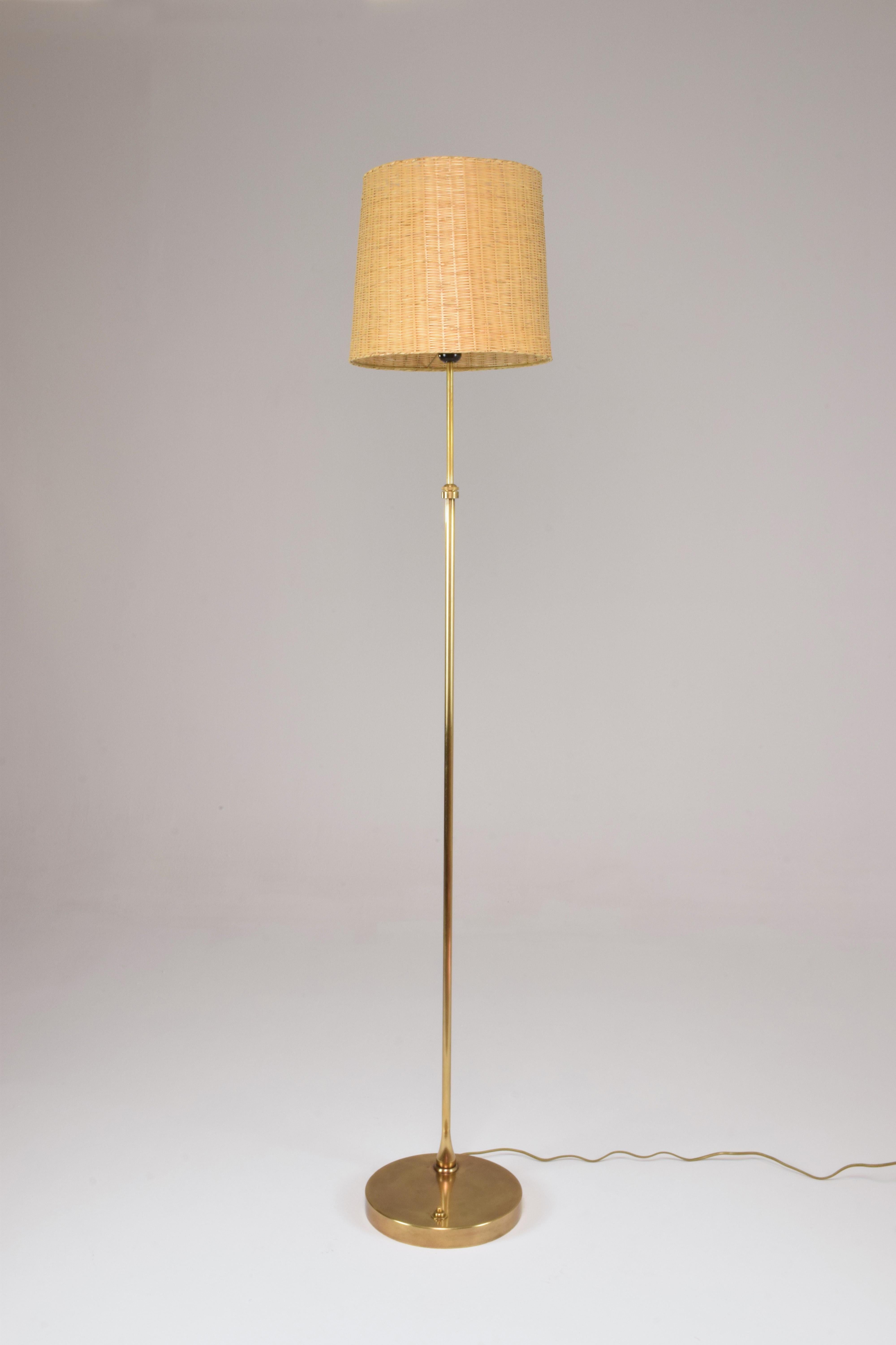 Ancora-P Contemporary Adjustable Brass Wicker Floor Lamp For Sale 3