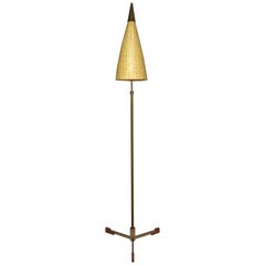Equilibrium-II Contemporary Brass Leather Rattan Floor Lamp, Flow Collection