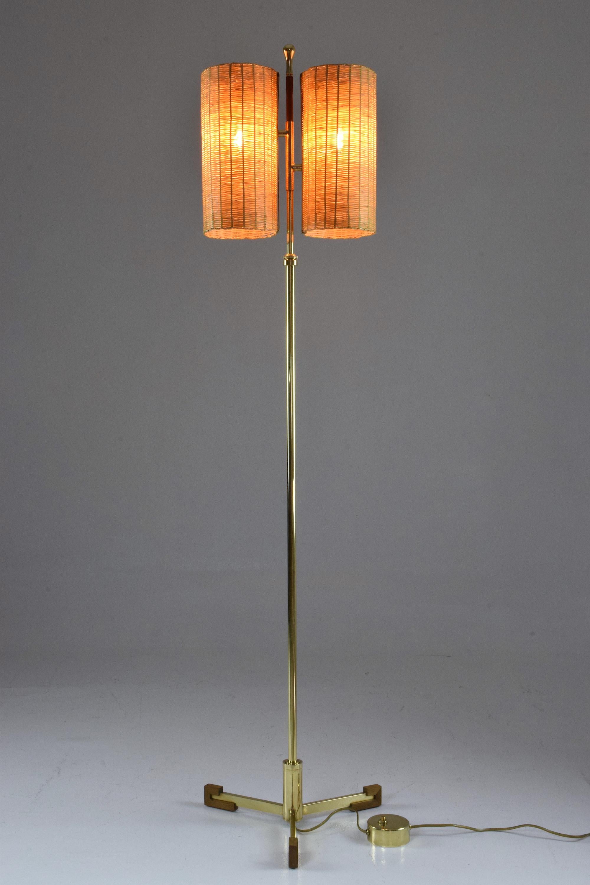 Equilibrium-II Contemporary Brass Rattan Floor Lamp, Flow Collection 4