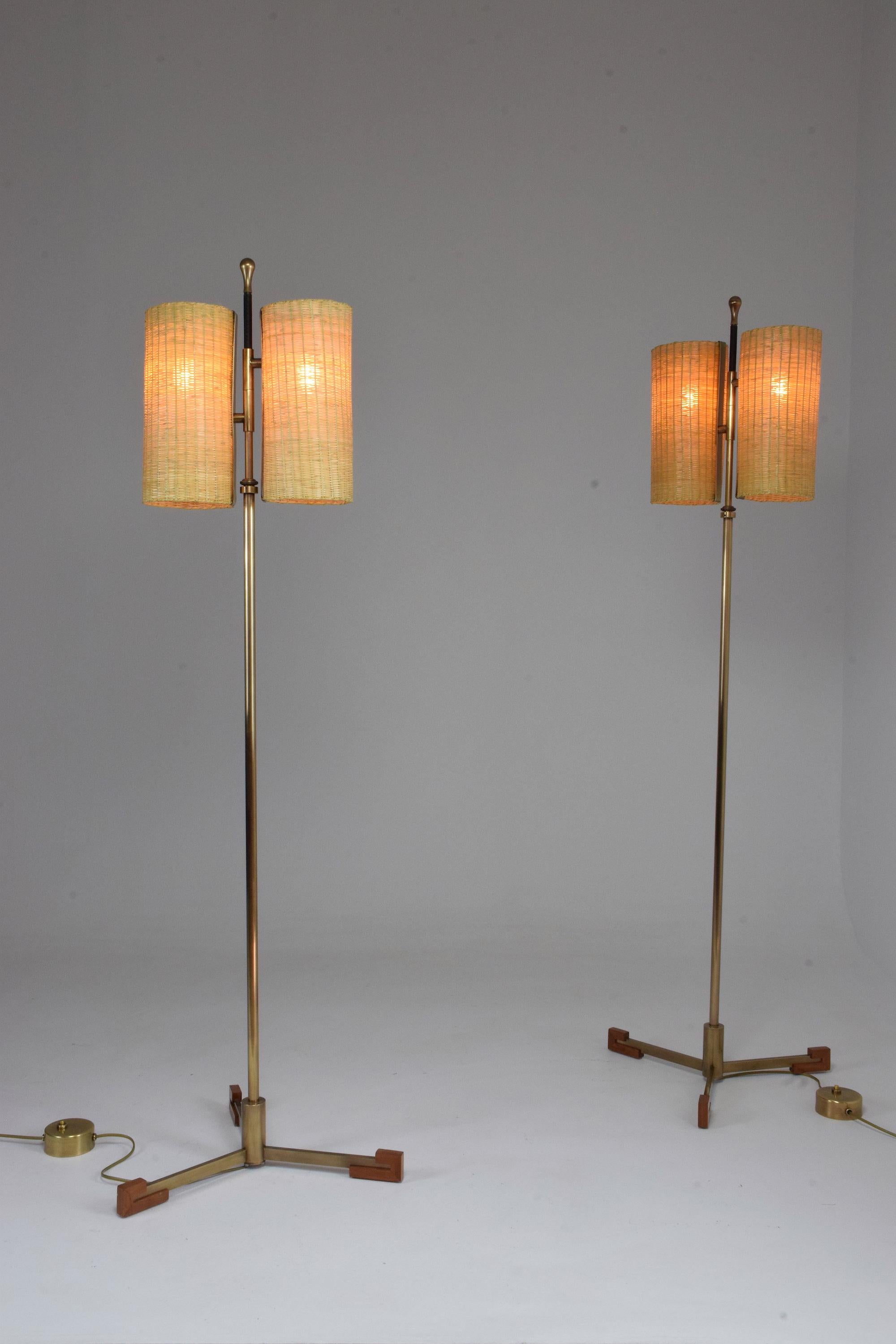 Modern Equilibrium-II Contemporary Brass Rattan Floor Lamp, Flow Collection